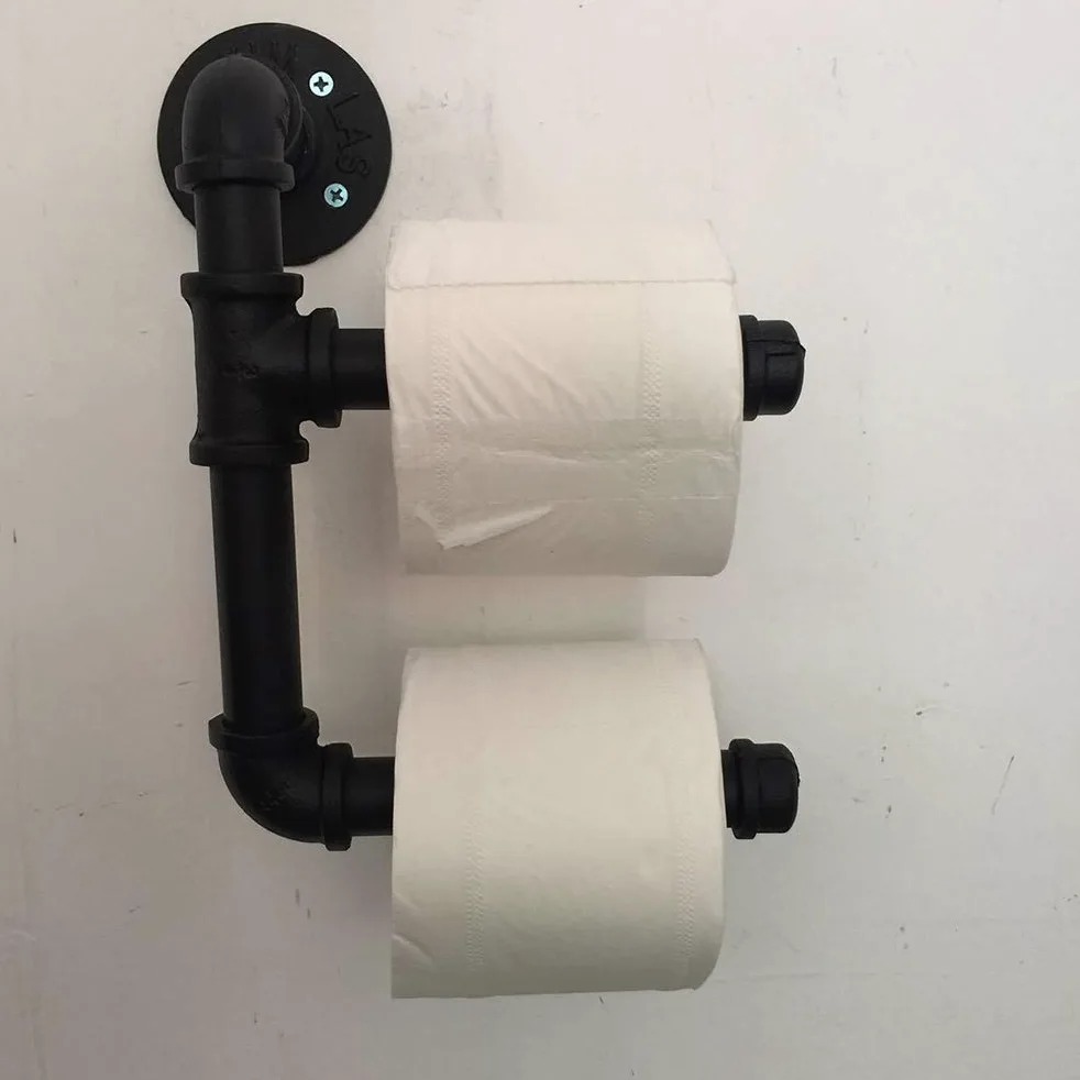 Portarotolo in metallo a doppio palo industriale retrò per bagno mensola per la decorazione della casa e risparmio di spazio Sto