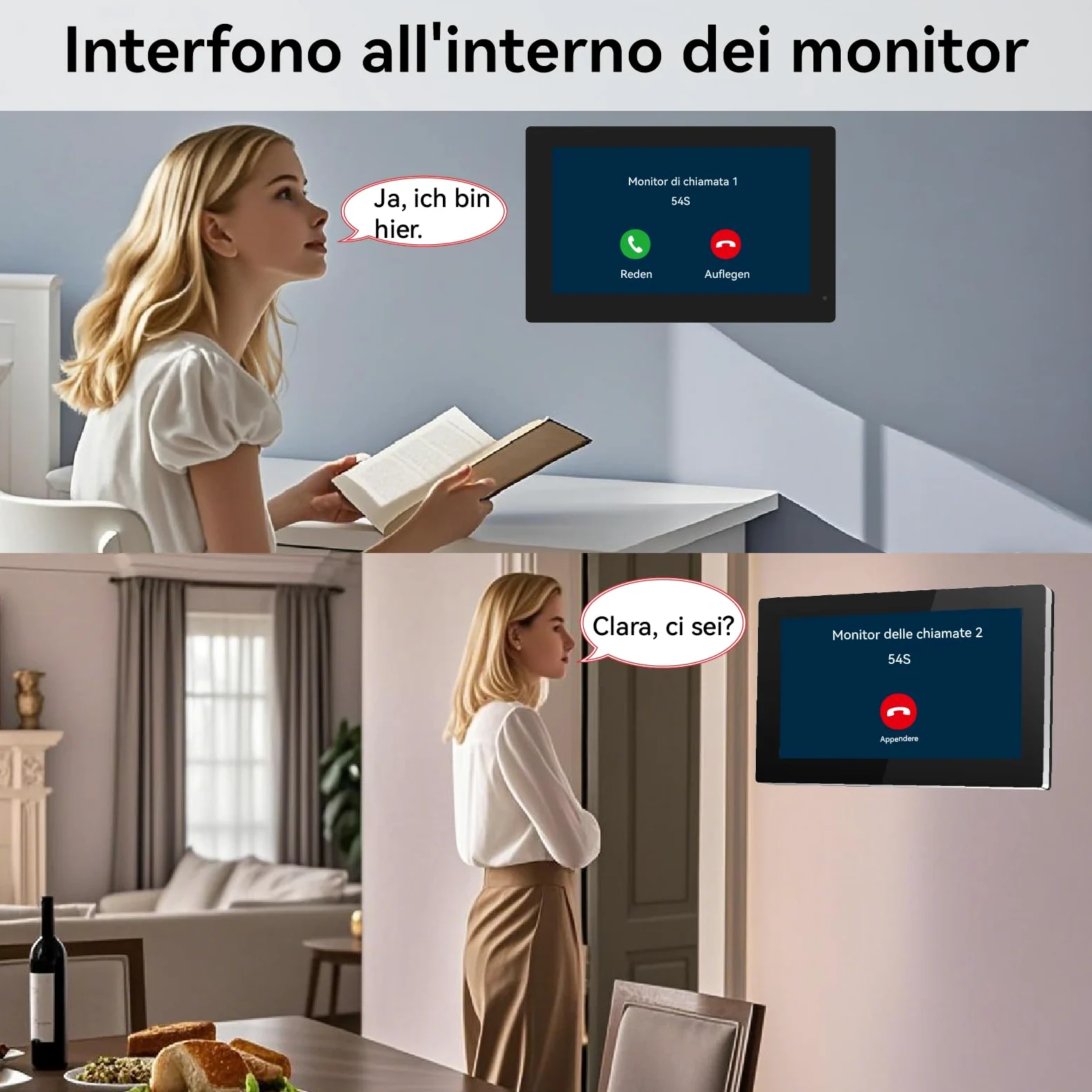 Sistema Videocitofonico Domestico Intelligente, videocitofono cablato con 2 Schermi da 7 pollici, Sblocco Remota, Audio Bidirezionale, RFID, visione notturna,per 2Famiglie