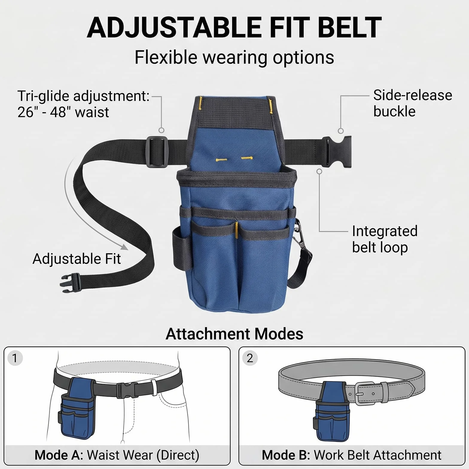 Cintura Porta Attrezzi Marsupio Elettricista Regolabile 14 Tasche Tessuto Oxford 600D Blu
