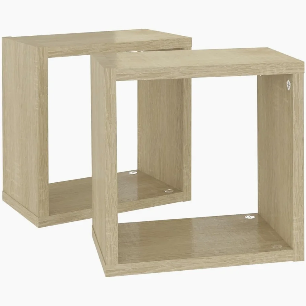 Scaffalature, mensole da parete e sporgenze, mensole cubiche da parete, 2 pezzi, rovere Sonoma, 26 x 15 x 26 cm