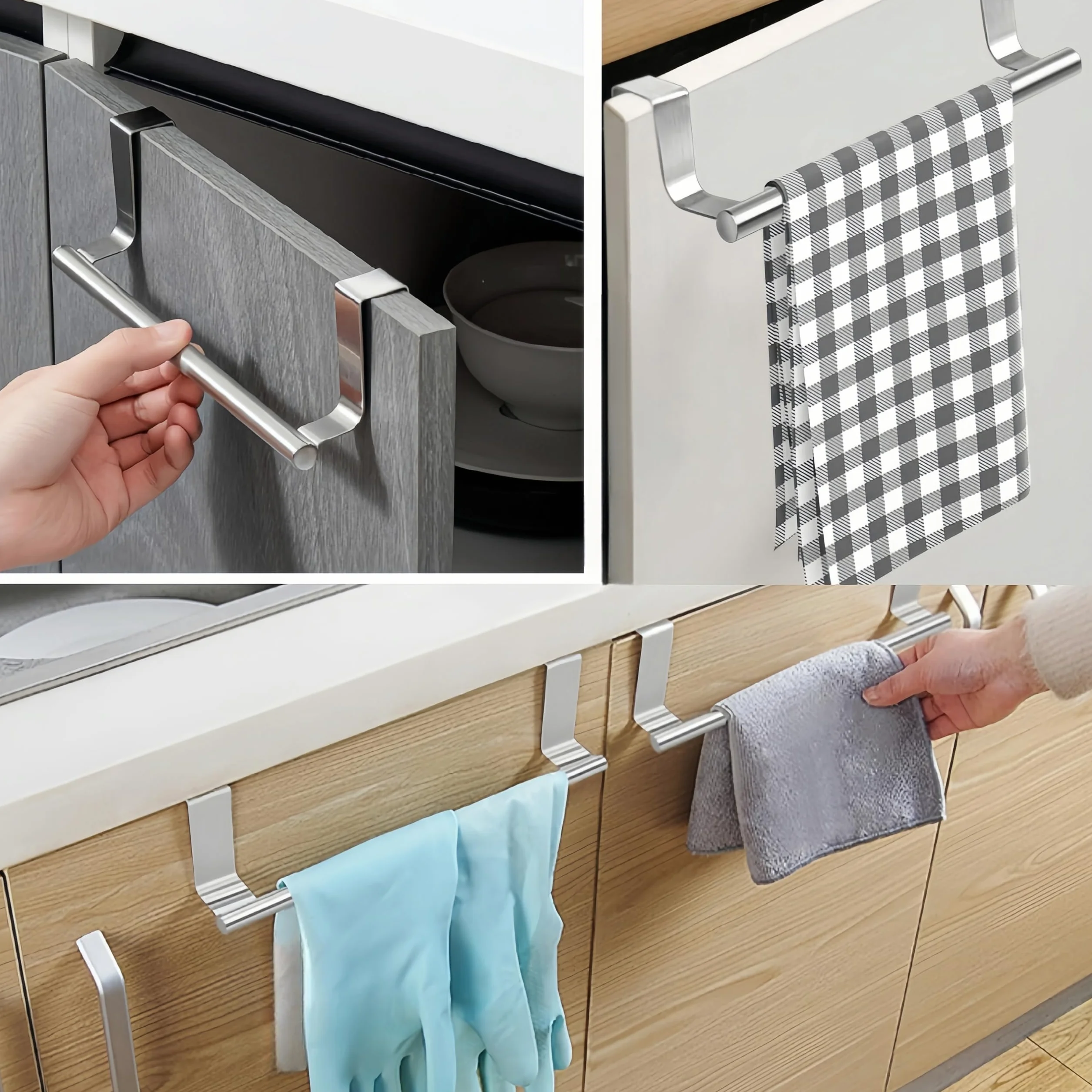 Porta Asciugamani da Appendere Acciaio Inossidabile Argento 2 Pezzi per Cucina e Bagno