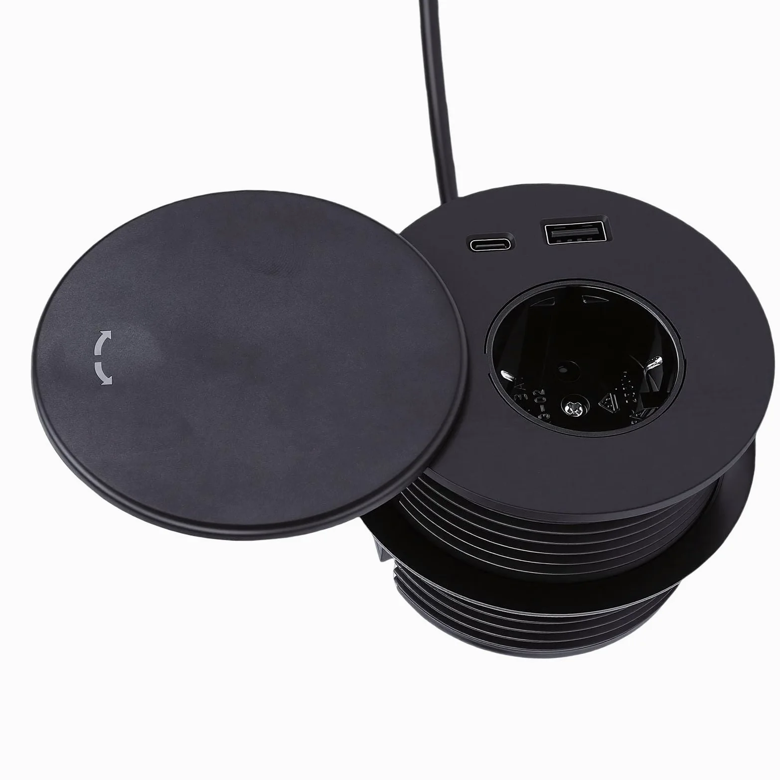 Jectse Ciabatta Integrata con Ricarica Rapida USB C, Presa da Incasso con Coperchio e Cavo, Presa da Tavolo 16A per Scrivania di Mobili, Ciabatta da Scrivania (Spina europea 220 V)