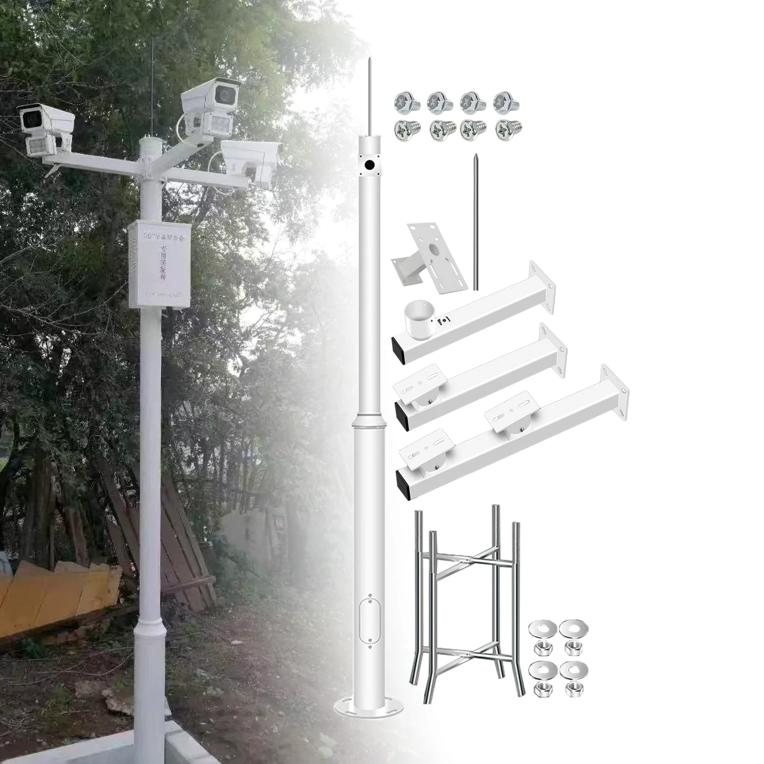 Palo verticale universale per telecamere di sicurezza e lampioni solari, palo di sorveglianza in metallo con staffe, opzioni di altezza regolabile