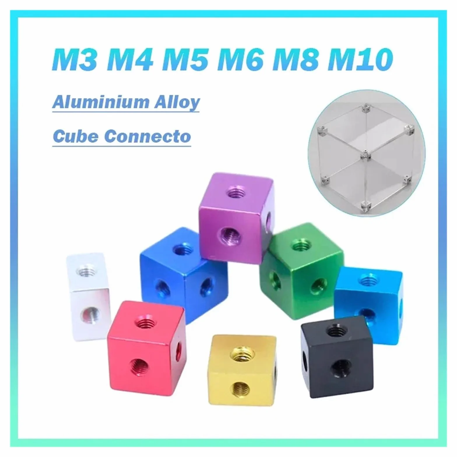 Cubo connettore staffa di fissaggio distanziatore quadrato distanziatore a T 6 vie in lega di alluminio anodizzato M3 M4 M5 M6 M8 M10 5 pezzi