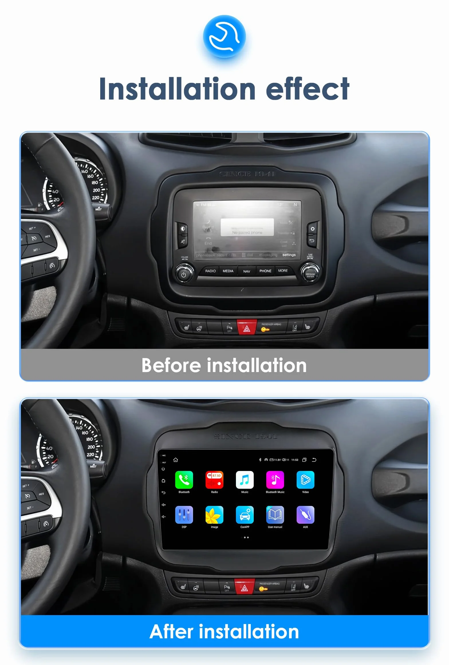 Android 13 autoradio 9 pollici touch screen 8 core 4 GB + 64 GB per Jeep Renegade 2016-2022 WiFi & Bluetooth GPS