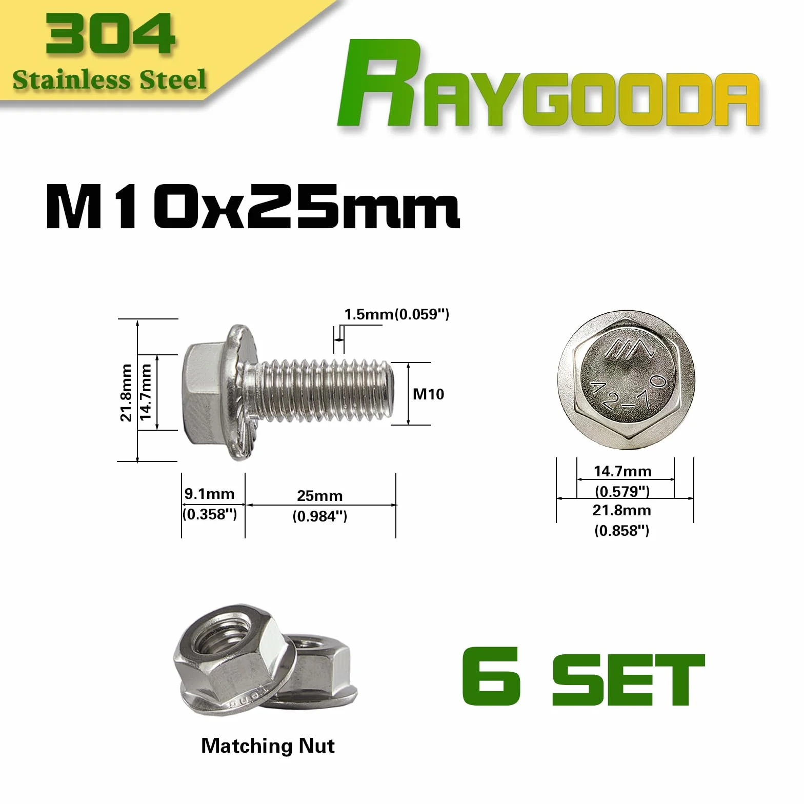 Set bulloni dadi flangia M10 1,5x25 mm acciaio inox 304 A2-70 autobloccanti