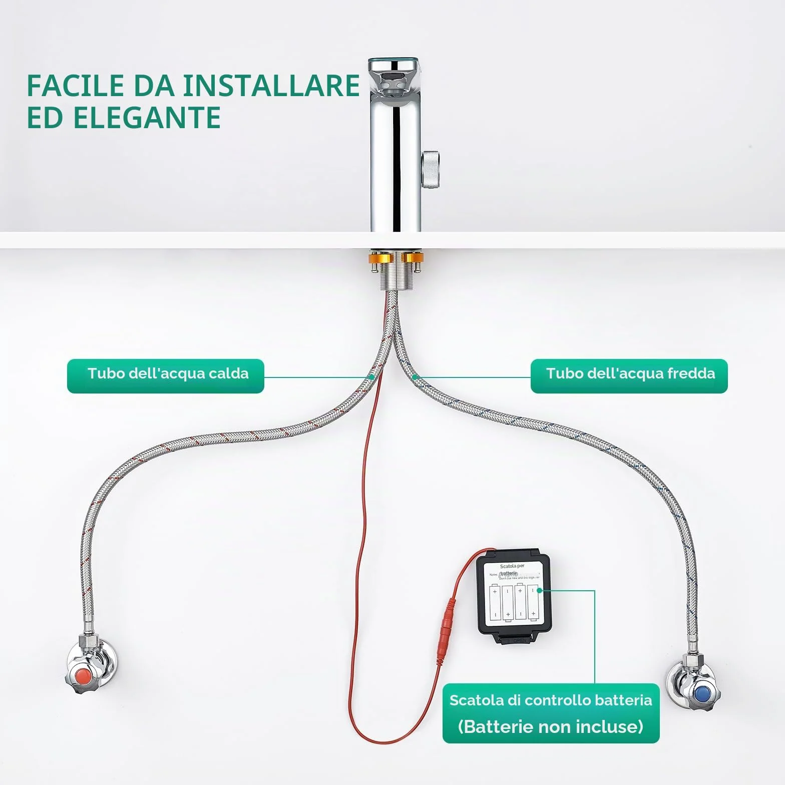 CREA Rubinetto Bagno Infrarossi, Miscelatore Lavabo Automatico con Sensore Cromato