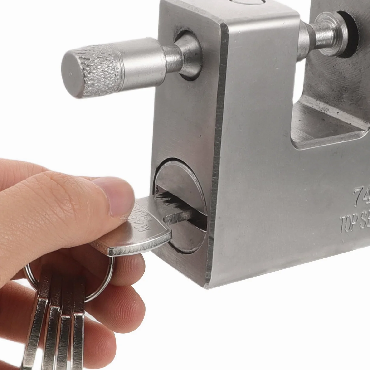 Lucchetto a forma di D, lucchetto in ferro ad alta sicurezza con chiavi, serratura pesante con chiave diversa per container, magazzino, garage, porte, capannoni, serrande, cancelli, argento
