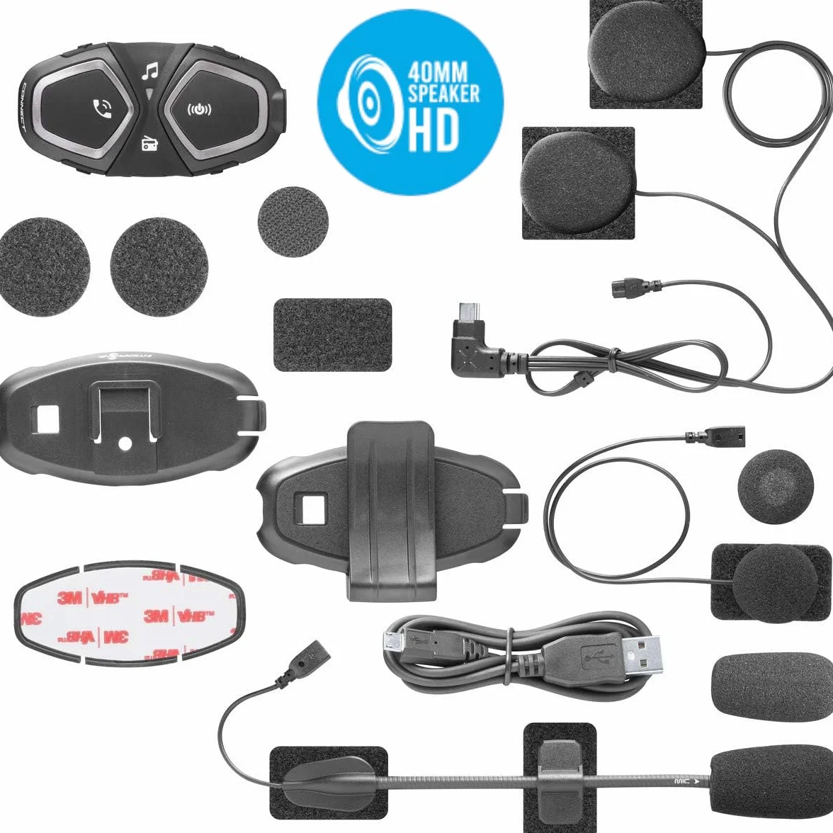 INTERPHONE Connect HD - Interfono per casco da moto, stereo, alta fedeltà, 40 mm, pilota, distanza 300 m, autonomia 12 ore, radio, GPS, TFT, impermeabile IPX67