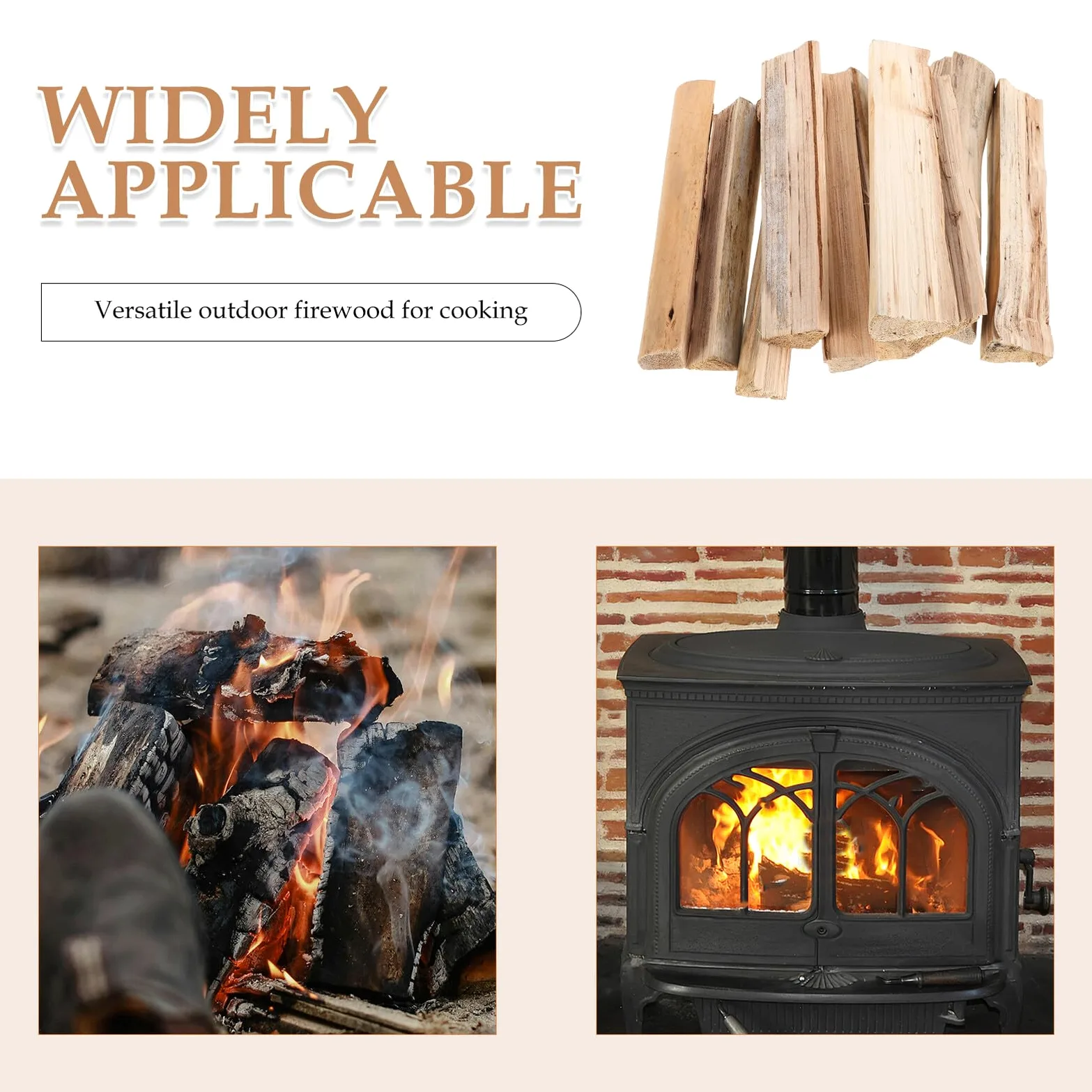 10 Pezzi di Legna da Ardere Secca per Caminetto Interno e Barbecue da Esterno, Legno a Bassa Emissione di Fumo per Uso Versatile e Pulito