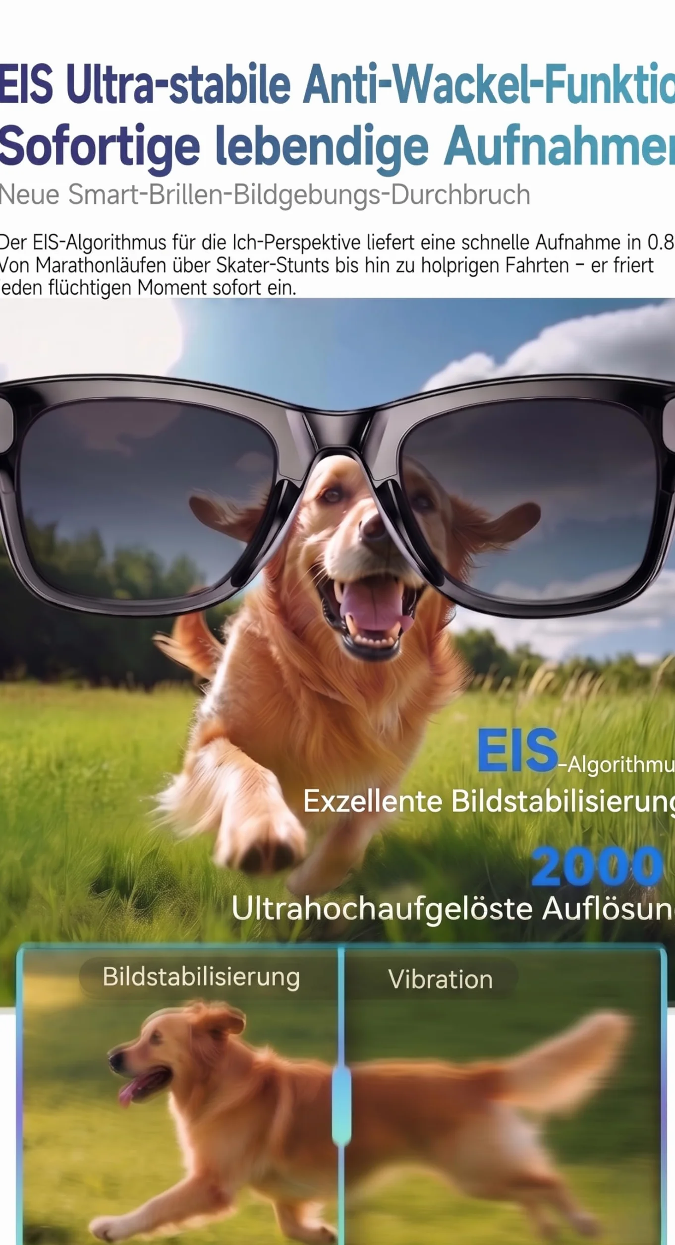 Smart Glasses con AI & Bluetooth, assistente vocale ChatGPT, protezione UV, Wi-Fi, traduzione in tempo reale in 89 lingue, fotocamera 2K, audio aperto, IP65 impermeabile, identificazione degli oggetti