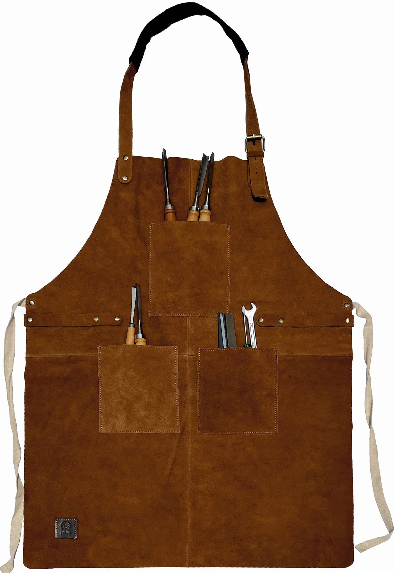 Rustic Town Genuine Leather Grill Work Apron with Tool Pockets ~ Adjustable up to XXL for Men & Women ~ Gift Ideas for Him Her