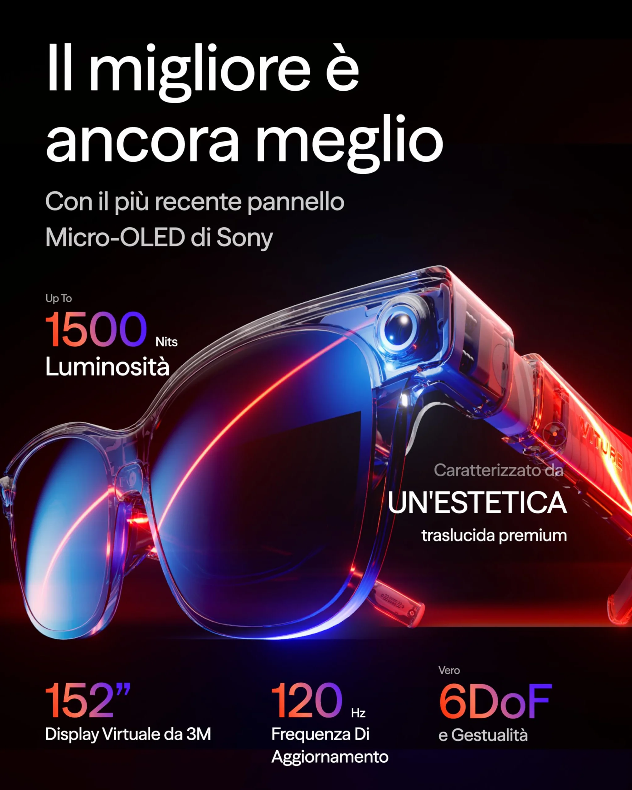 VITURE Luma Ultra Occhiali XR, 152'' 1500 Nits Occhiali AR 6DoF, 52° FOV, 2D in 3D, Film Elettrocromico, Occhiali Gaming per iPhone 17/16/15, PS5, PS4, Switch 2, Android, Mac, PC