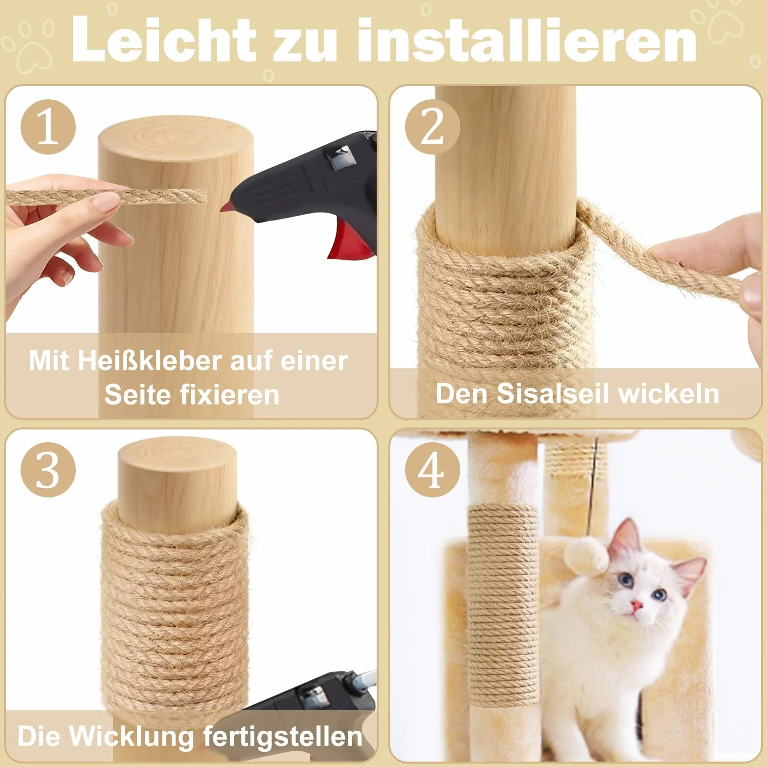 Corda in sisal per tiragraffi, 6 mm x 10 m, per tiragraffi di gatti, fai da te, decorazione per la casa (10 m)