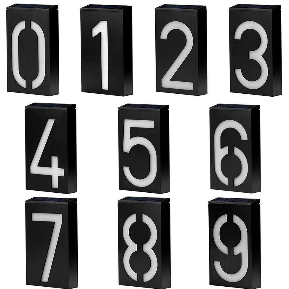 LED solare numero civico, giardino cortile edificio indirizzo numeri targa targa ad energia solare, illuminazione LED esterna targa e parete arte illuminata per casa strada (digitale 1)