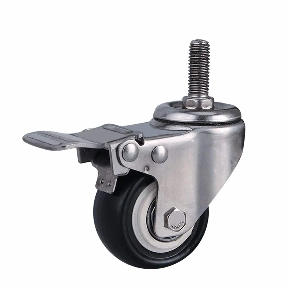 Ruote per mobili Resistenti da 2 Pollici con Filettatura M8/M10/M12, Staffa in Acciaio Inox 304, Portata 300 kg, silenziose, con Freno, girevoli, Piccole, Ideali per Tavolo, scrivania, Carre