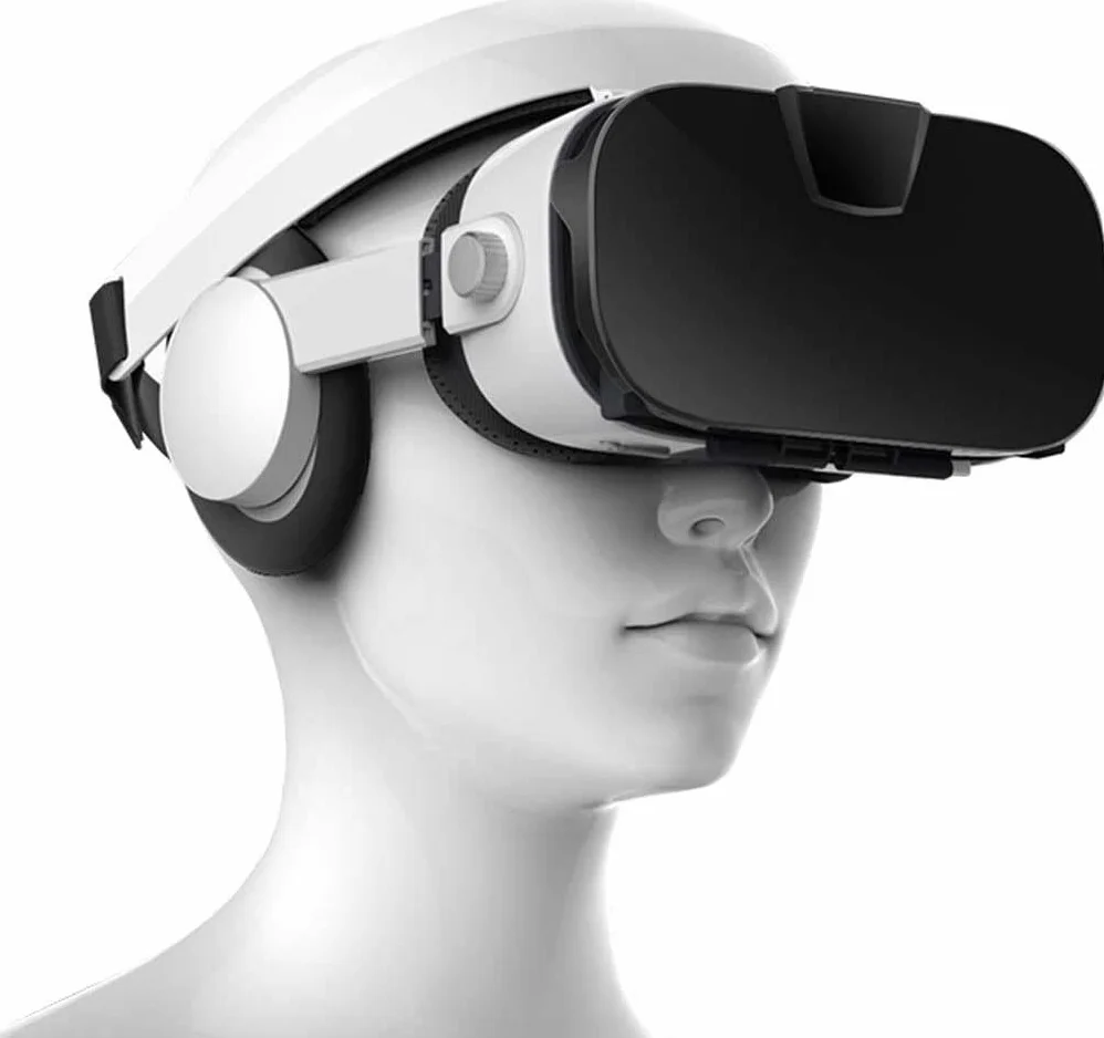 Occhiali VR 3D, Realtà Virtuale Visore con Sportello Auricolare e Lenti Regolabili, Realtà Virtuale VR Occhiali Compatibile con per Film e Giochi 3D
