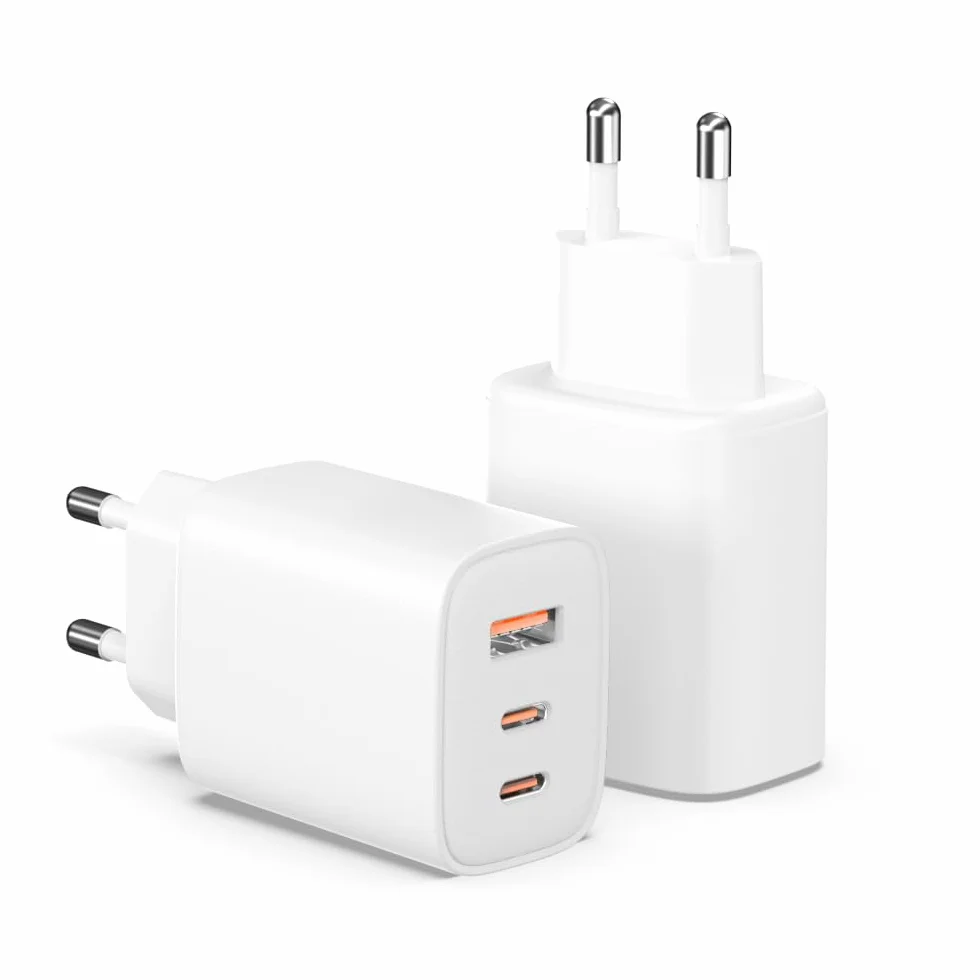 Caricatore rapido 65 W USB C – 3 porte caricabatterie con 2 x USB-C e 1 x USB-A, spina europea bianca, caricabatterie compatto per iPhone 17/16e/15/14/13/12/11, Samsung Galaxy, iPad – per casa e in