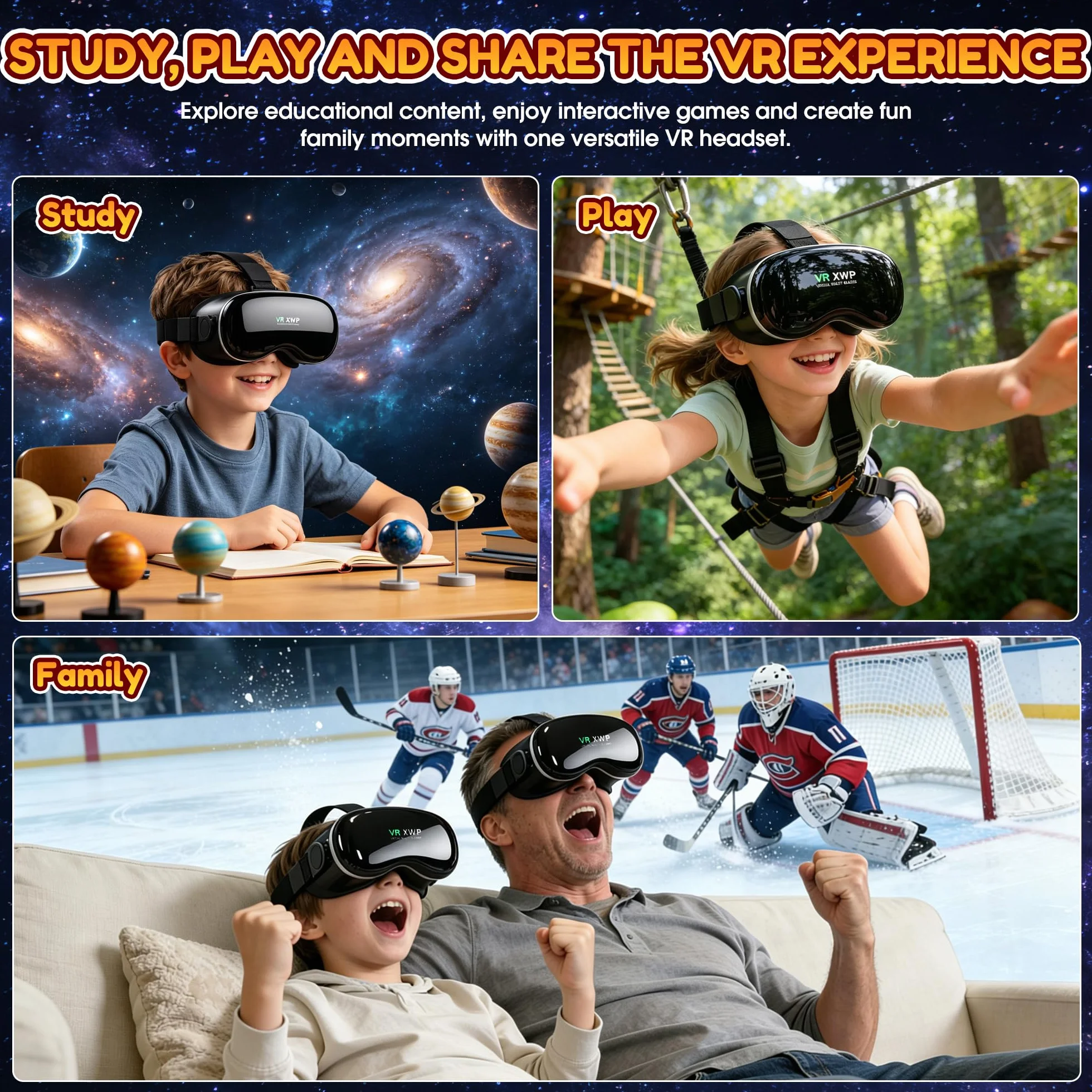 XWP Visore VR, Occhiali Per Realtà Virtuale 3D Per Smartphone, Compatibile Con iPhone & Android (4.7–7.0"), Con Lenti HD, Per Apprendimento, Giochi E Film, Regalo Di Compleanno Per Bambini E Famiglia