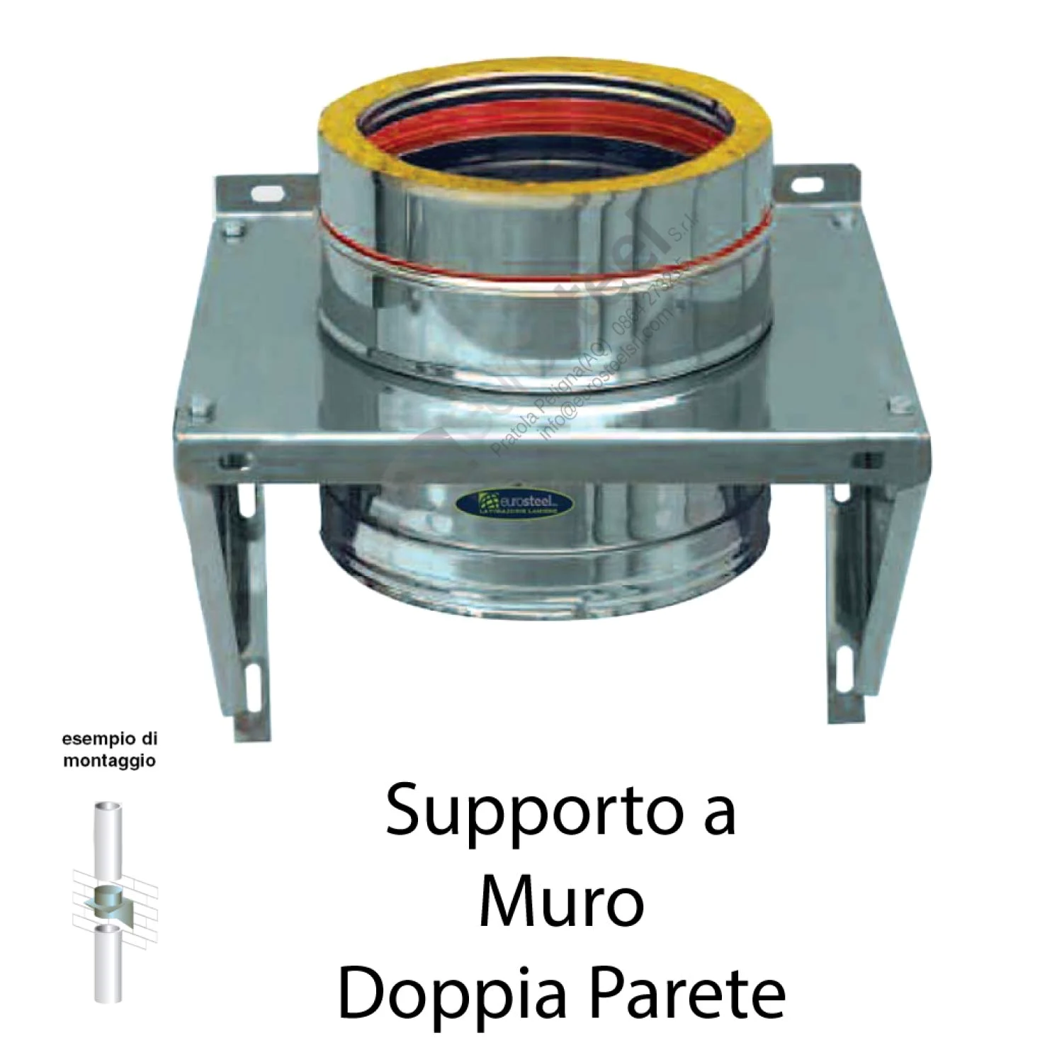 Supporto a parete in acciaio inox per canna fumaria doppia parete (DN 150-200)