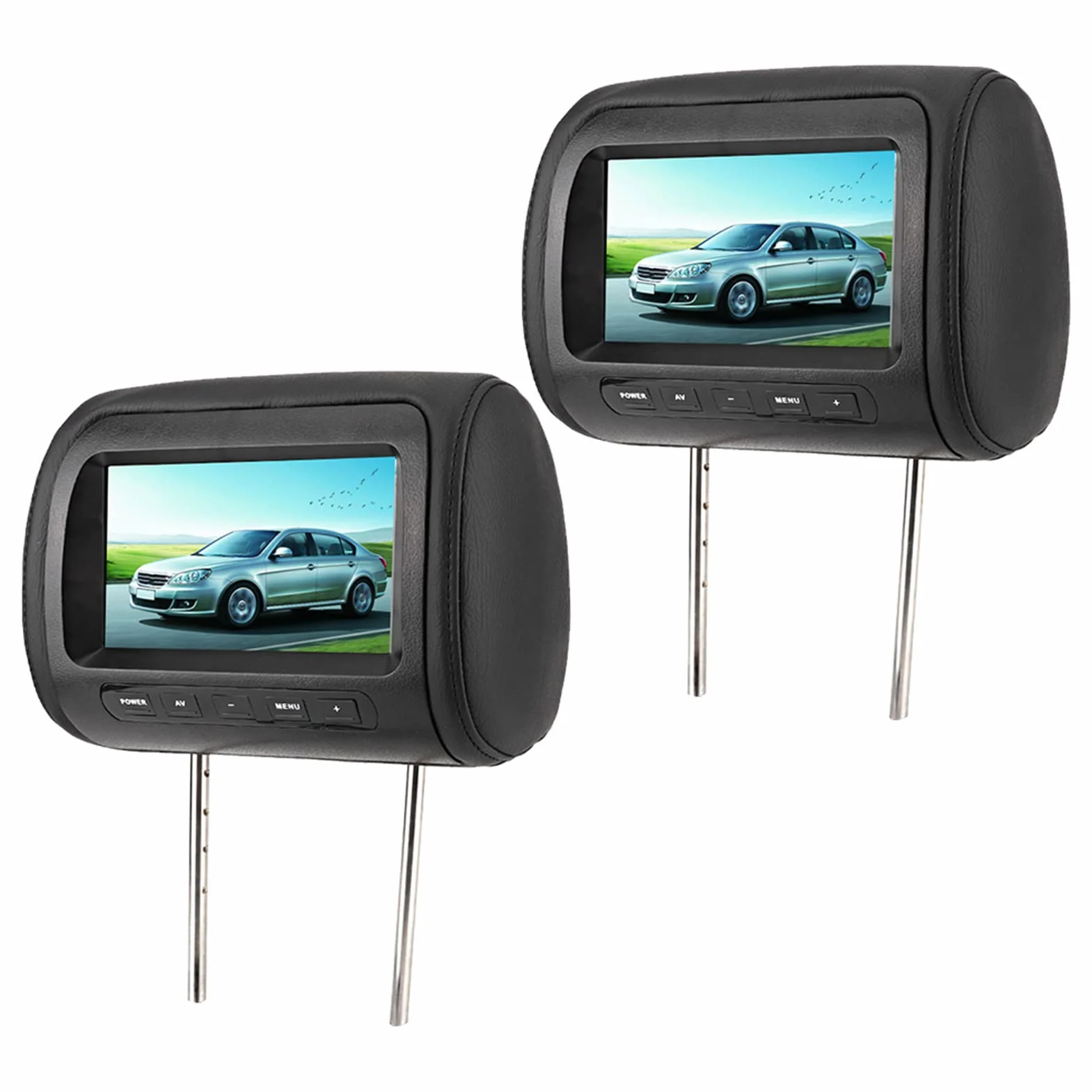 Headerbs Monitor per Poggiatesta, 2 Pezzi 7 Pollici Controllo Wireless Poggiatesta Regolabile Monitor Video LCD HD Lettore per Auto Display MP5 Nero Universale DC 12V