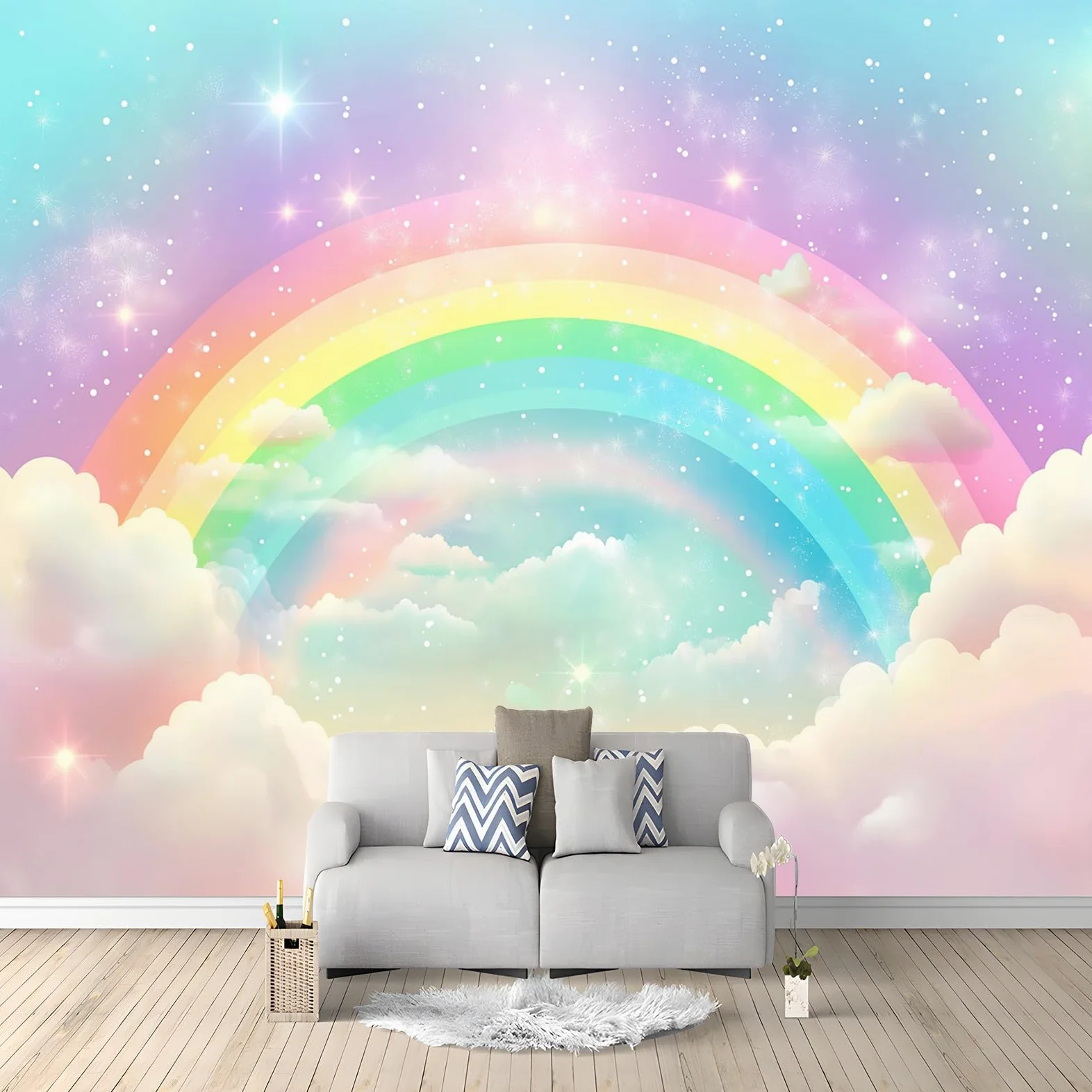 Generico Fotomurale 3D Carta Da Parati Stelle Delle Nuvole Arcobaleno 500x280 cm Carta Da Parati Camera Letto Moderna Fotomurali Murales Poster Gigante Moda Decorazione Da Muro