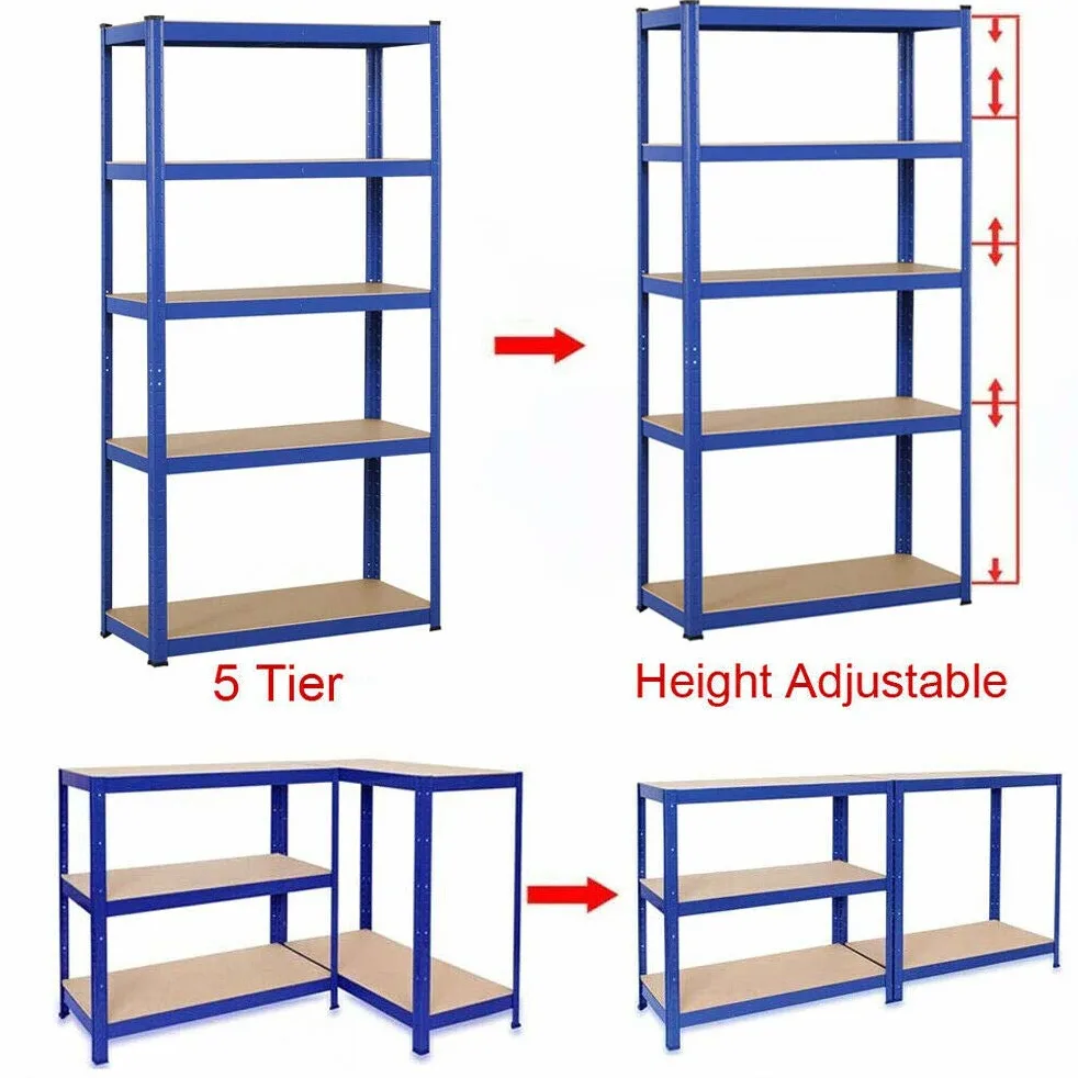 DayPlus Scaffalatura in metallo resistente e regolabile per carichi pesanti in metallo, per garage, cantine, officine, con 5 ripiani in MDF, portata 875 kg, portata 200cm x 100cm x 50cm, Blu