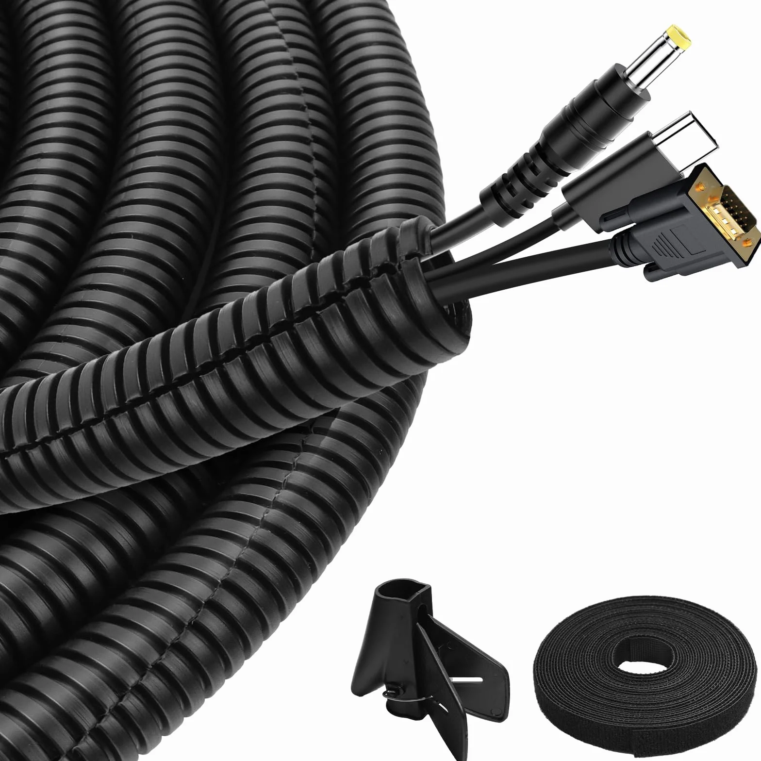 Tubo corrugato guaina per cavi flessibile copricavi elettrici canalina elettrica da esterno protezione per cavi (Nero, 25mm×3m)