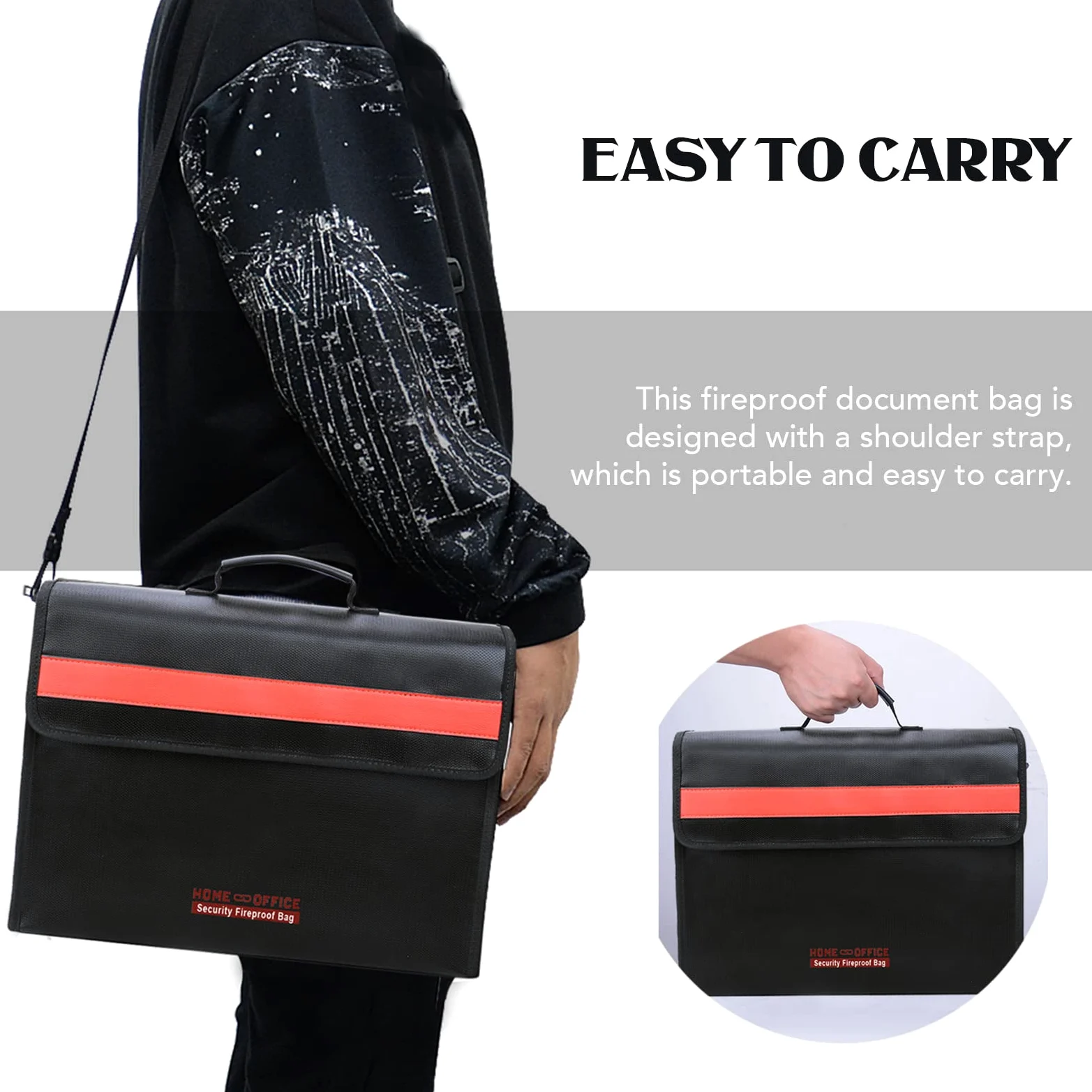 Borsa Sicurezza ignifuga SustVita con striscia riflettente per la sicurezza notturna, borsa portadocumenti ignifuga portatile per documenti e oggetti di valore, 15,3 x 11 x 3,7