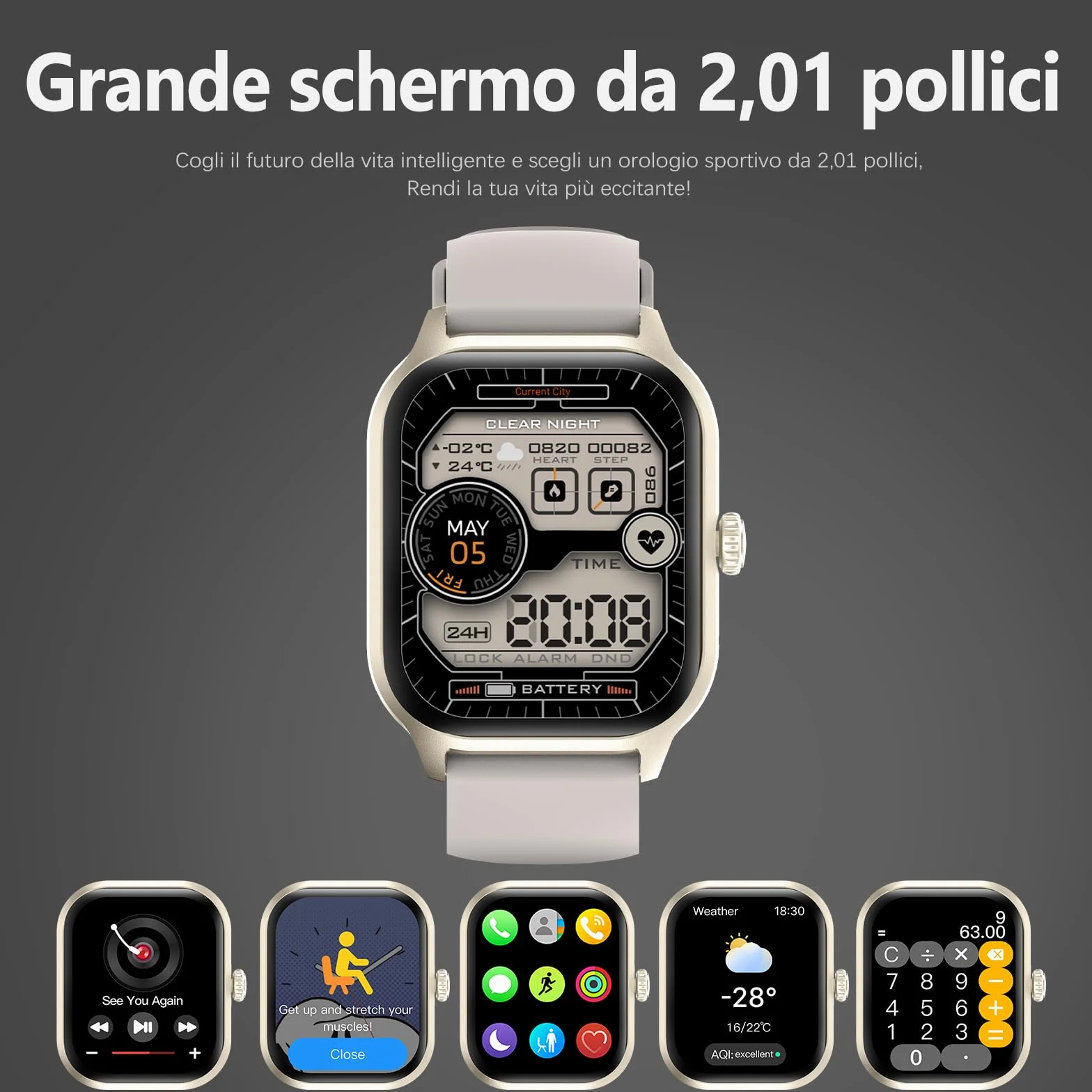 Smartwatch Uomo Donna con Chiamare/Rispondere, 2.01" Molteplici modalità Sportive Orologio Smartwatch con Contapassi/Sonno/Cardiofrequenzimetro, IP68 Orologio Intelligente per Andorid iOS