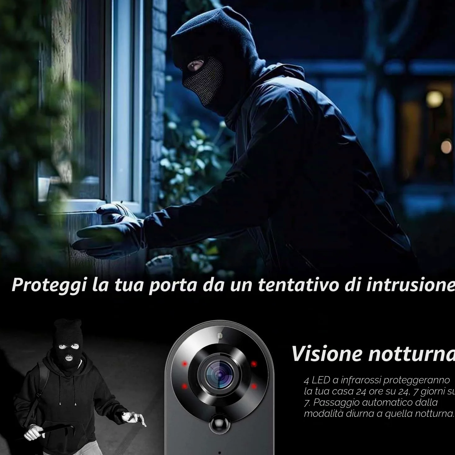 Spioncino digitale WiFi Outdoor AYR 761. Proteggi la tua porta. Sensore di movimento, infrarossi e visione notturna. Prova me con Alexa e Google Home.