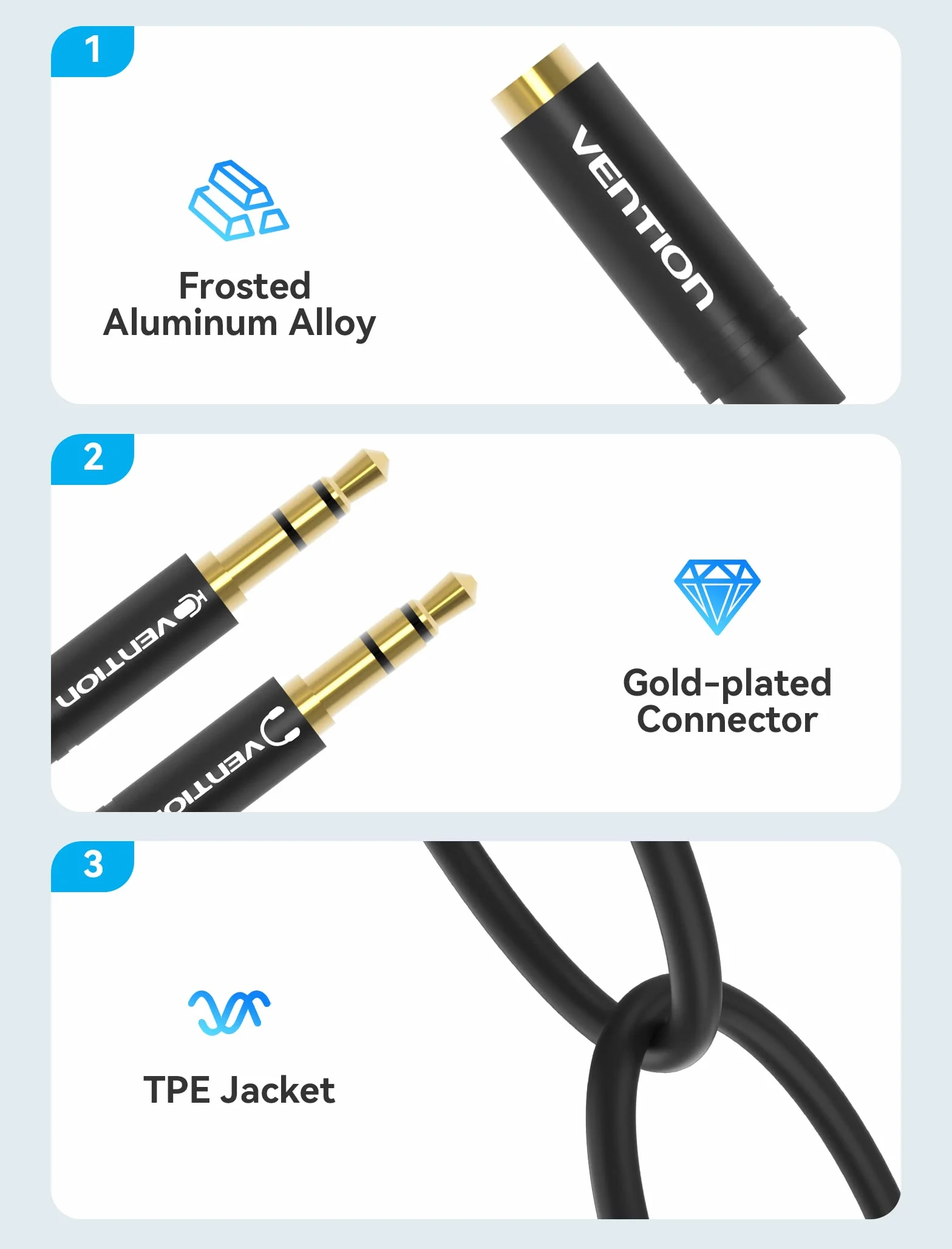 VENTION Sdoppiatore Cuffie Microfono Doppio Jack 3,5mm in Alluminio Maschio a Femmina Cavo Audio 2 in 1 per Notebook, PC, PS4, Xbox (1m)