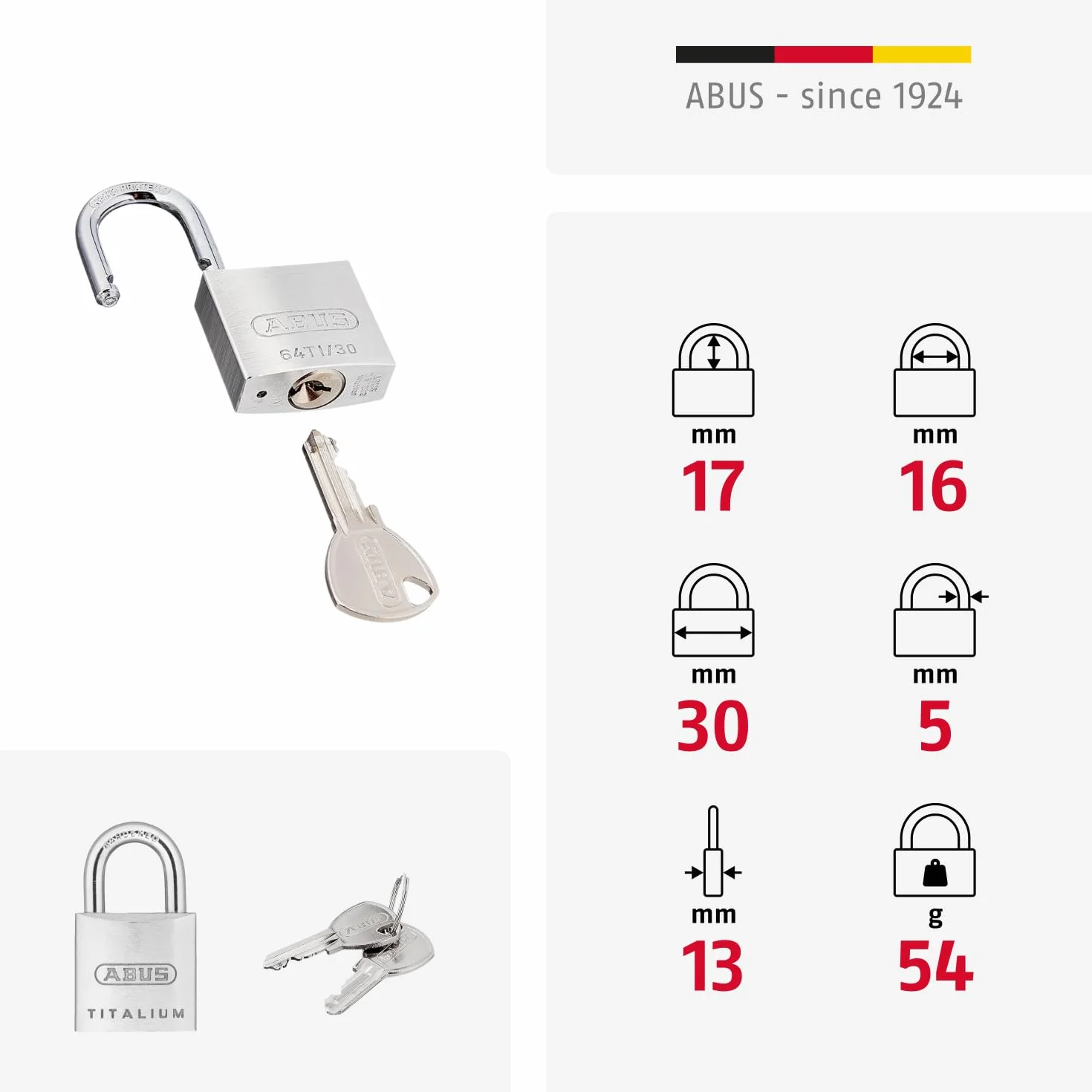 Abus 561863 - 64Ti/30 Candado Titalium De 30 Mm, Grigio
