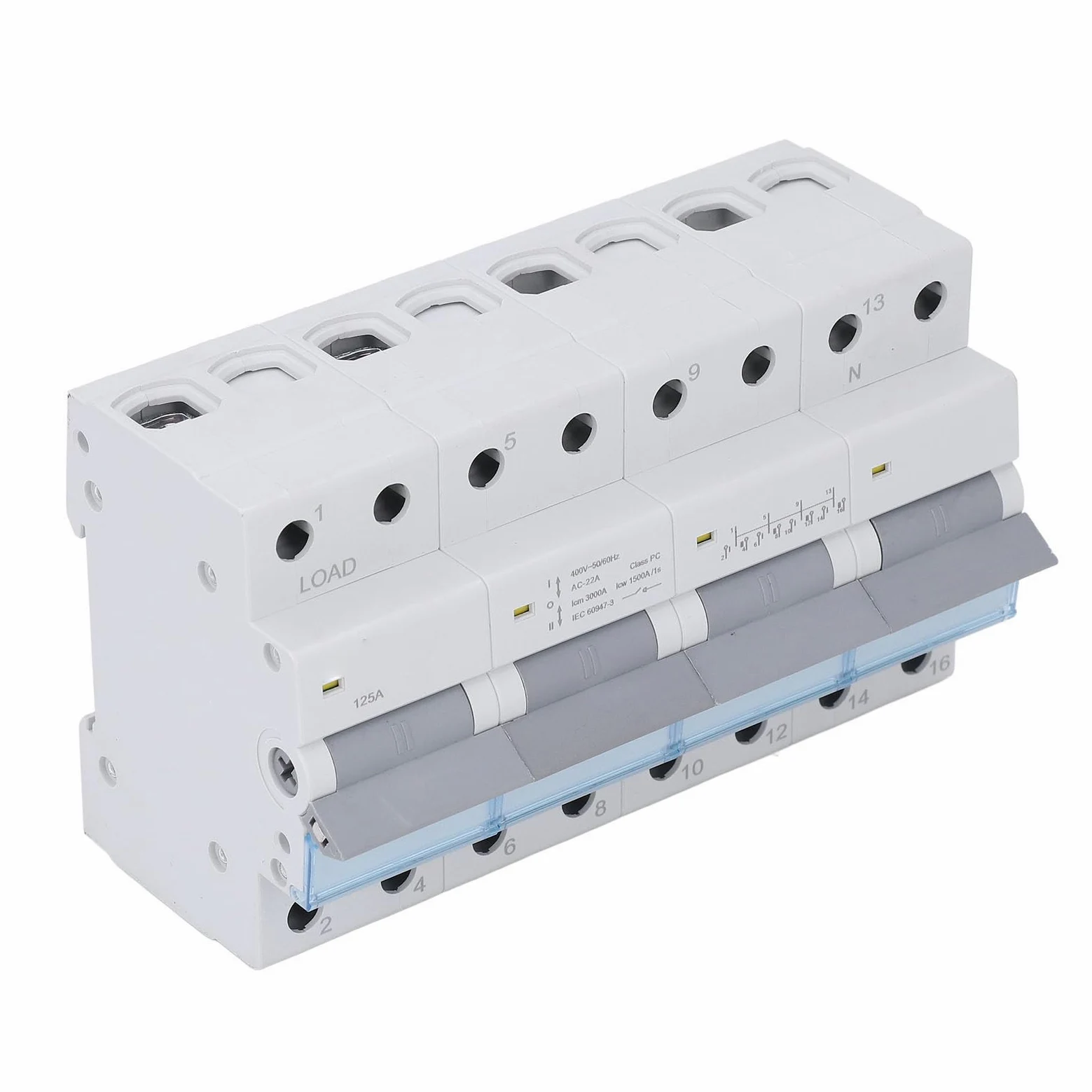 Sezionatore di Alimentazione 4P, Interruttore Automatico 4 Poli 6 Rivetti Rassodante DC AC 12-1000V Isolamento 400V 125A per Sistema di Alimentazione Fotovoltaico