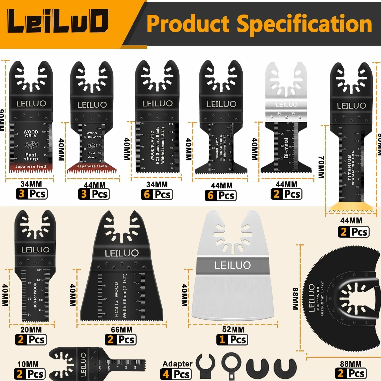 LEILUO 116-pezzi Set lame per utensili multiuso, custodia, compatibile Einhell Makita DTM51Z Dremel Parkside