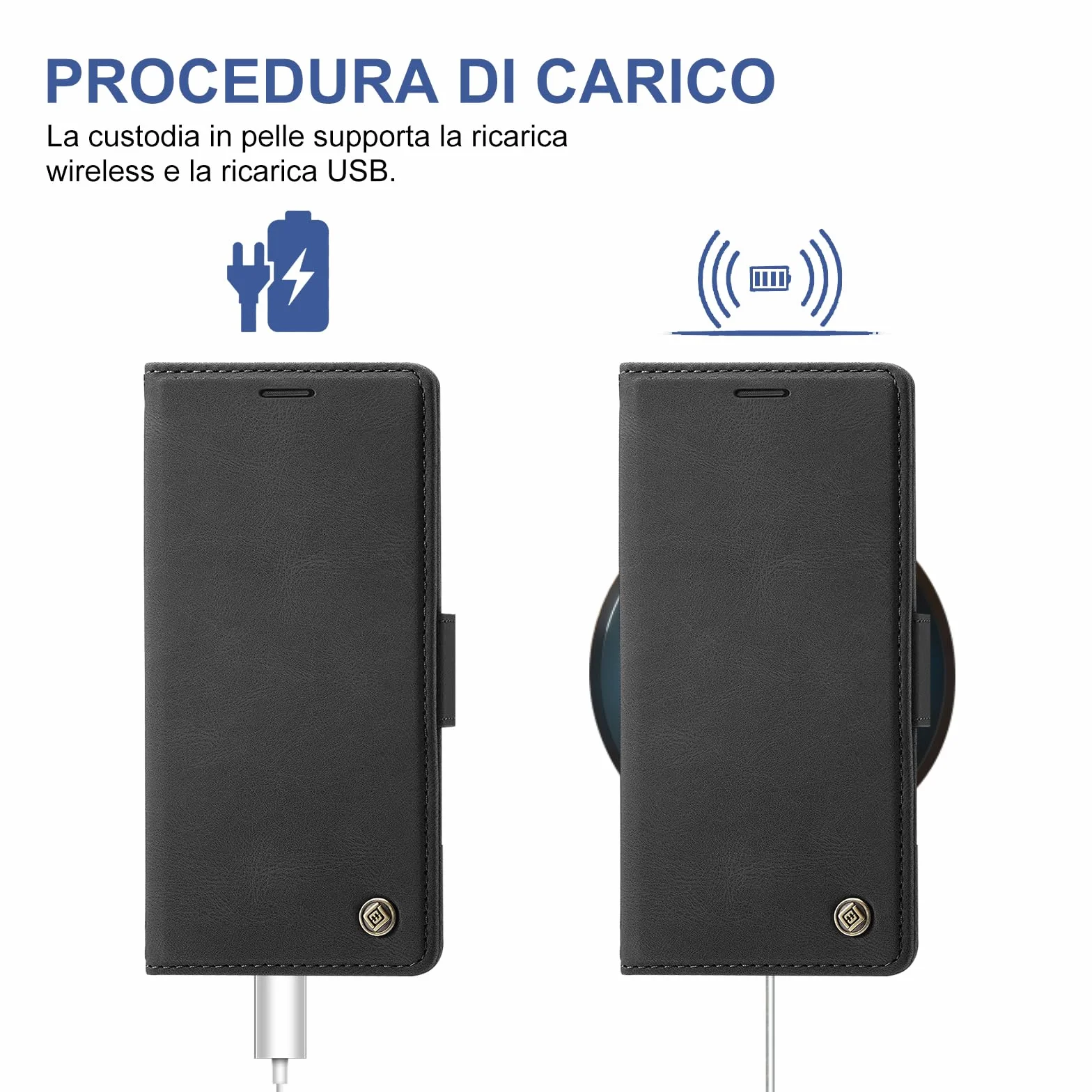 Cover per Samsung Galaxy S24 Ultra Custodia con Vetro Temperato, Premium PU Portafoglio Slot per Scheda RFID Antifurto Funzione Supporto Flip Case, Antiurto per Samsung S24 Ultra 5G Cover (Nero)