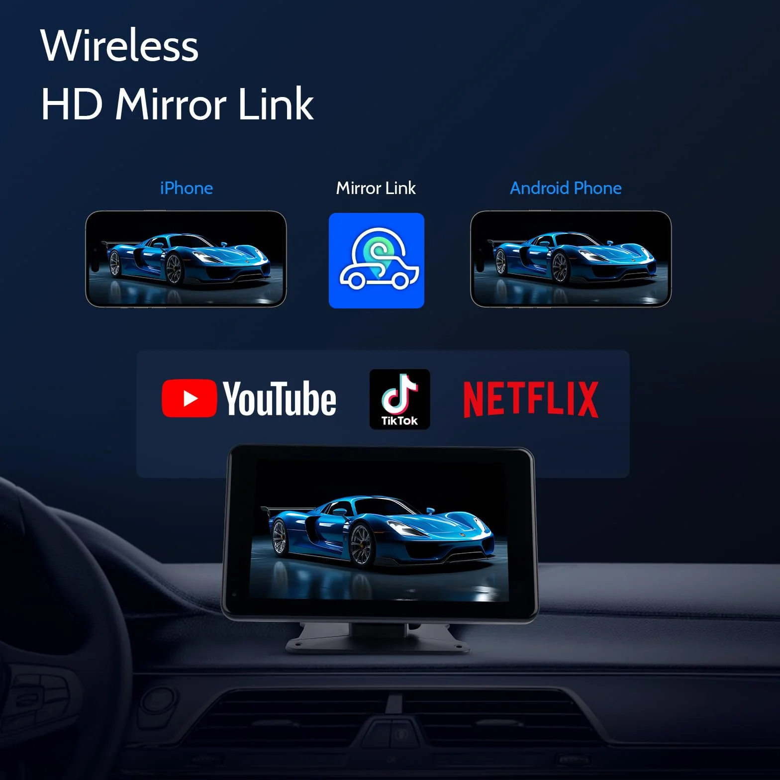 Haudio Car Audio portatile per Apple Carplay wireless e Android Auto, 7 pollici schermo touch portatile wireless con telecamera di backup con Bluetooth WiFi,Controllo vocale,FM,AUX,Mirror Link
