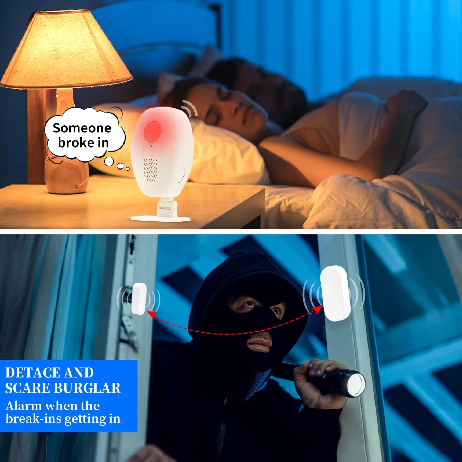 Allarme Sensore Porta Wireless, Materiale ABS, Avviso Forte 80 DB, Portata 30 M, Ideale per la Sicurezza di Casa e Ufficio