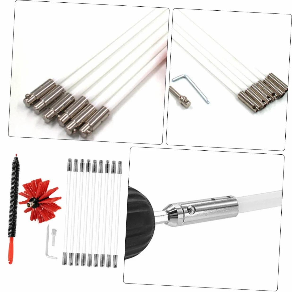 Spazzola per Stufa 9 Aste in Nailon Flessibili per Canne Fumarie | Kit Spazzacamino, Pulizia Tubi Pieghevoli, Non Graffia, per Canne Metalliche e Camini in Mattoni
