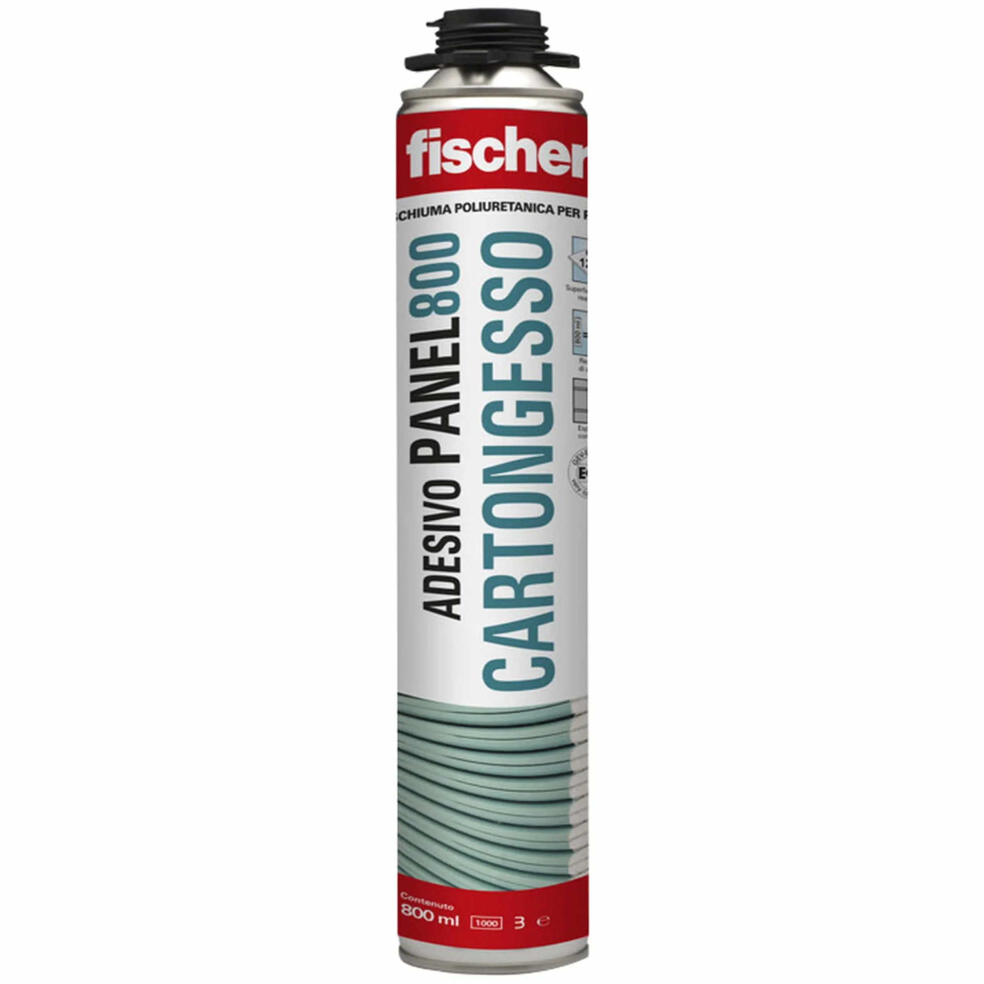Fischer Schiuma Poliuretanica Cartongesso PANEL 800 ml per Pistola, Incollaggio Pannelli Isolanti EPS XPS Lana Minerale, Bianco
