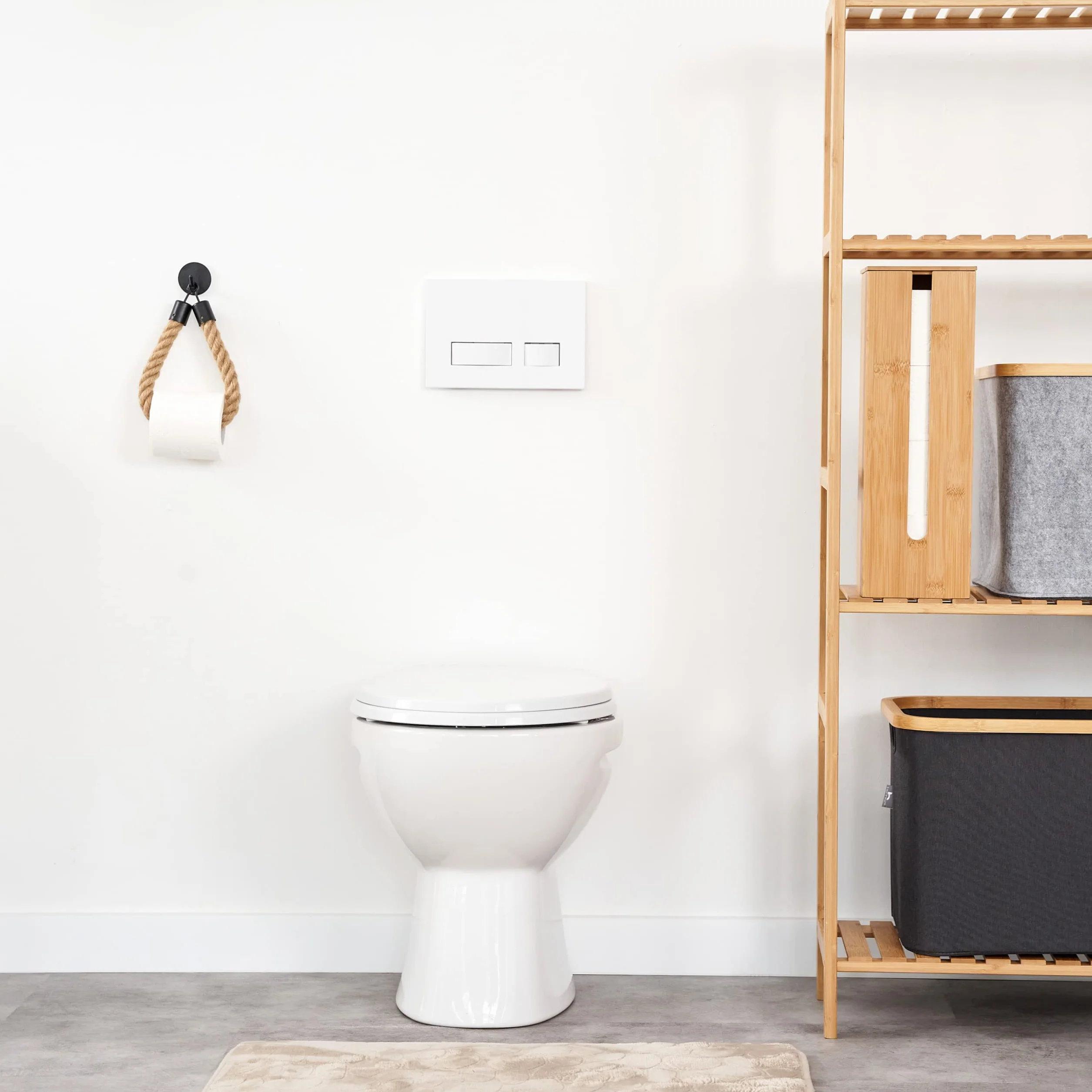 HENNEZ Porta Carta Igienica da Terra Legno di Bambu Chiuso - Portarotolo da Terra Contenitore - Scorta Mobile Bagno Legno