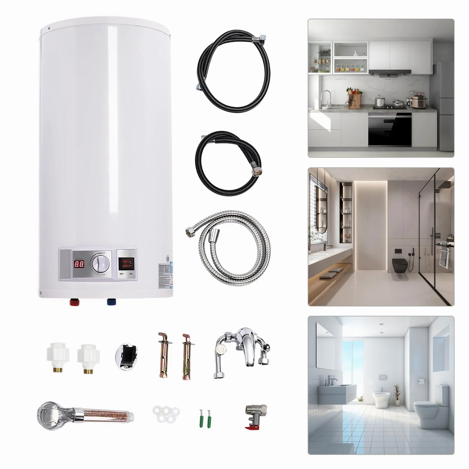 80L,Riscaldatore di acqua elettrico,Caldaia Hung Orizzontale Serbatoio Riscaldatore di acqua Riscaldamento, 30-75 ℃ Rapido Riscaldamento, Con Pre-Termostato, Su richiesta Scaldacqua Per Bagno 2KW