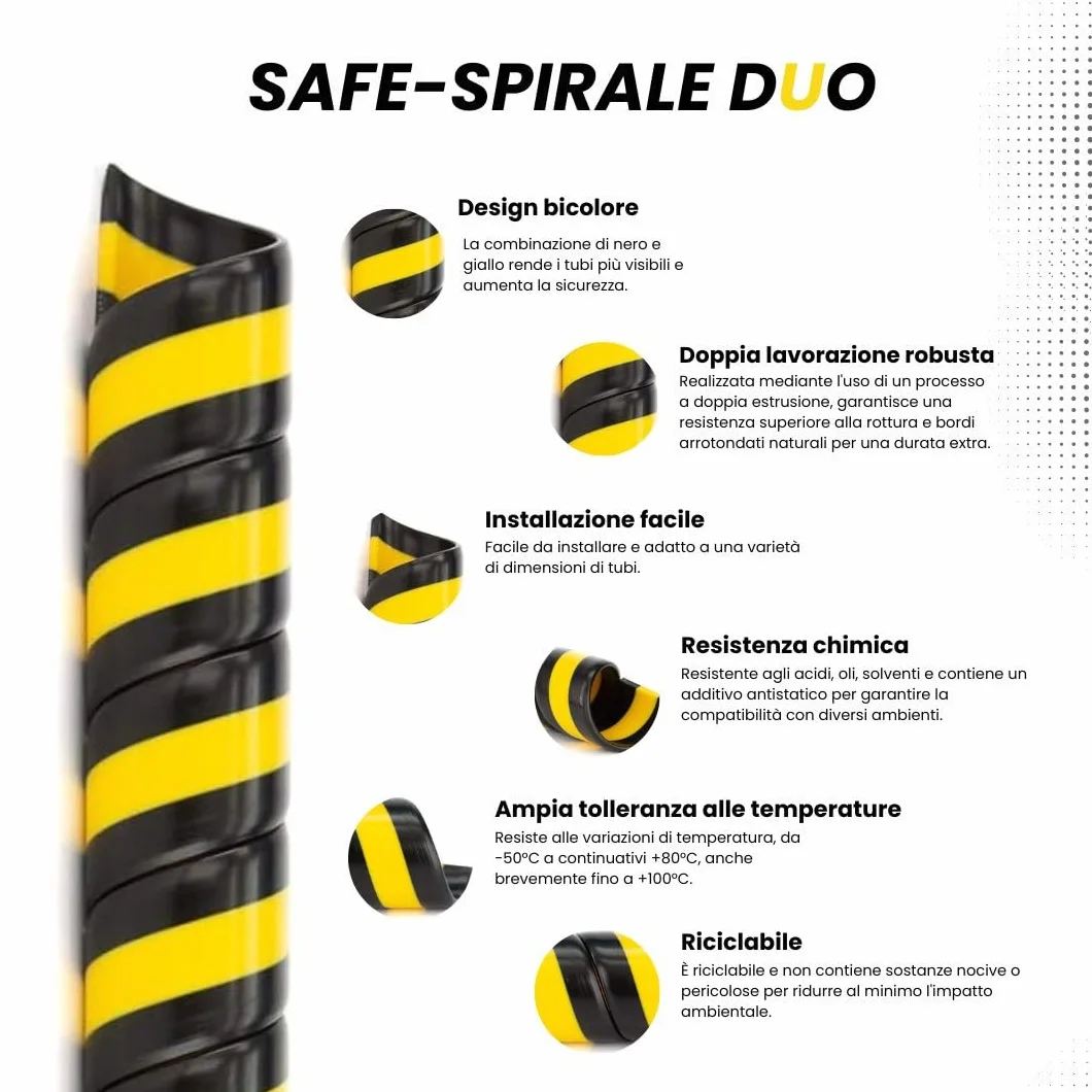 DUO Safe-Spirale Protezione a spirale per tubi idraulici Ø 32 mm, lunghezza 5 m, Spirale protettiva per cavi per il raggruppamento di tubi, colore: nero/giallo