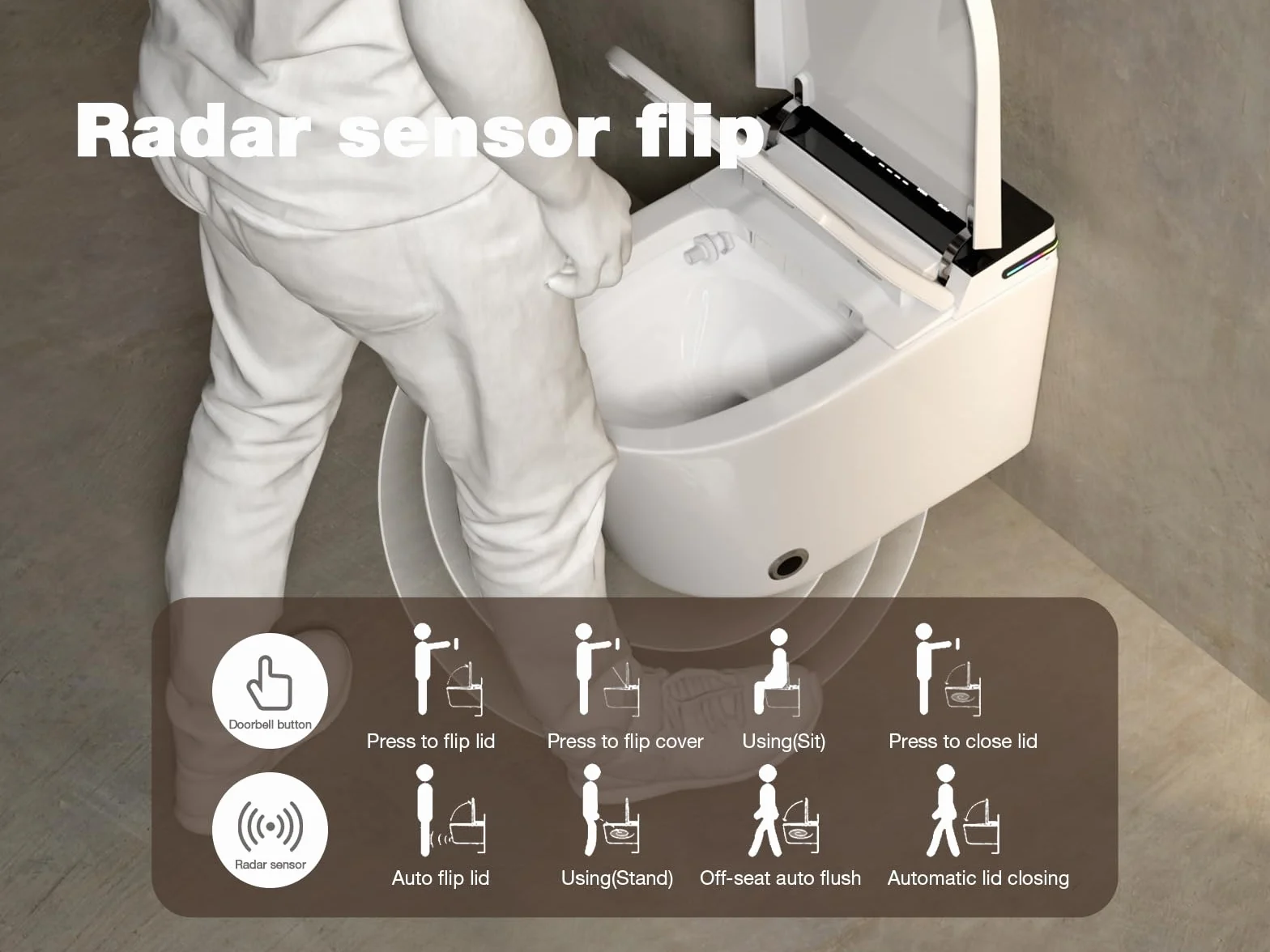 MEJE #MZE-G830E - Toilette intelligente da parete, WC intelligente allungato con bidet integrato, sedile riscaldato, asciugatrice ad aria calda, scarico automatico, apertura e chiusura automatica,