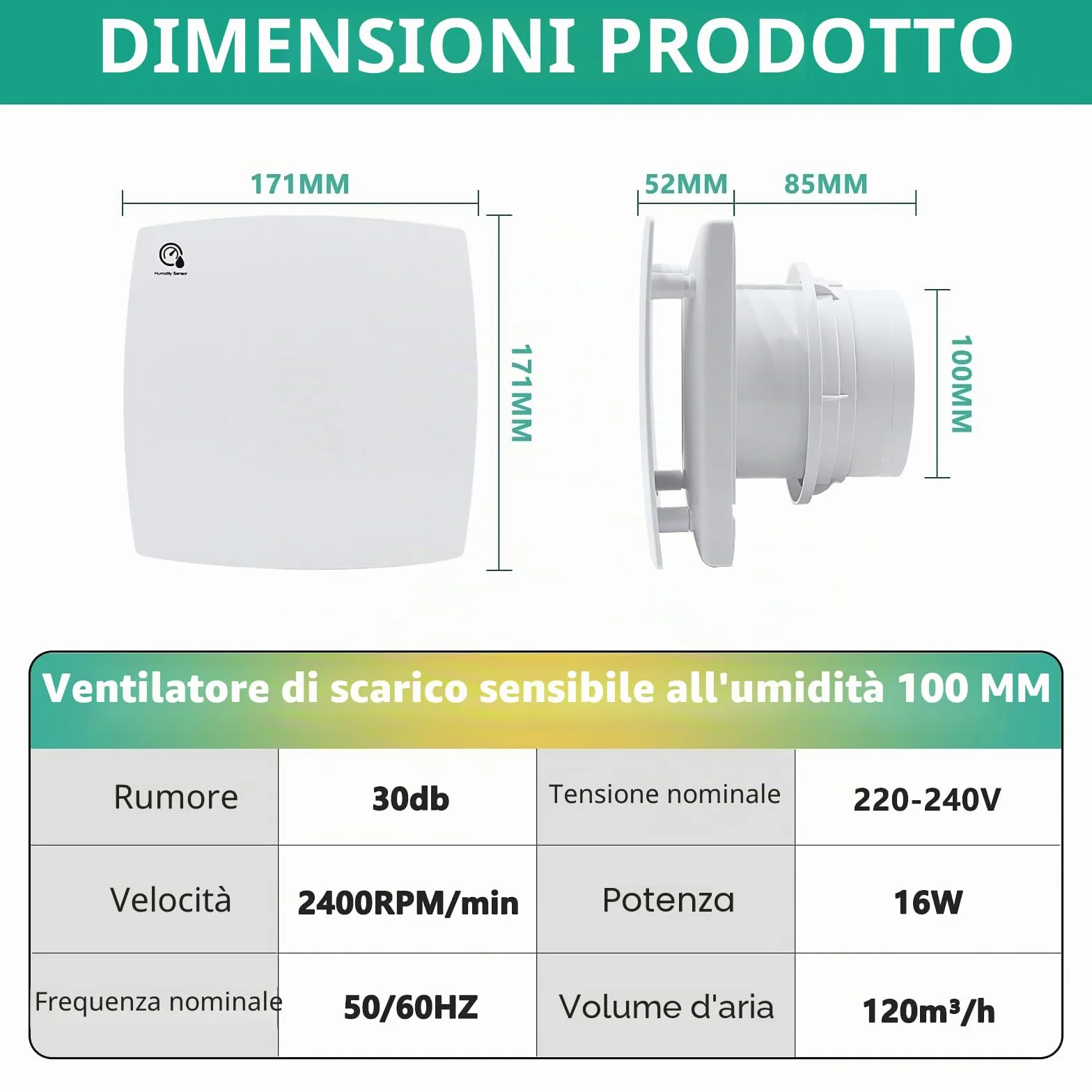 FanGoFast Aspiratore da Bagno 100mm Ventola Aspirazione con Timer Sensore Umidità Silenzioso