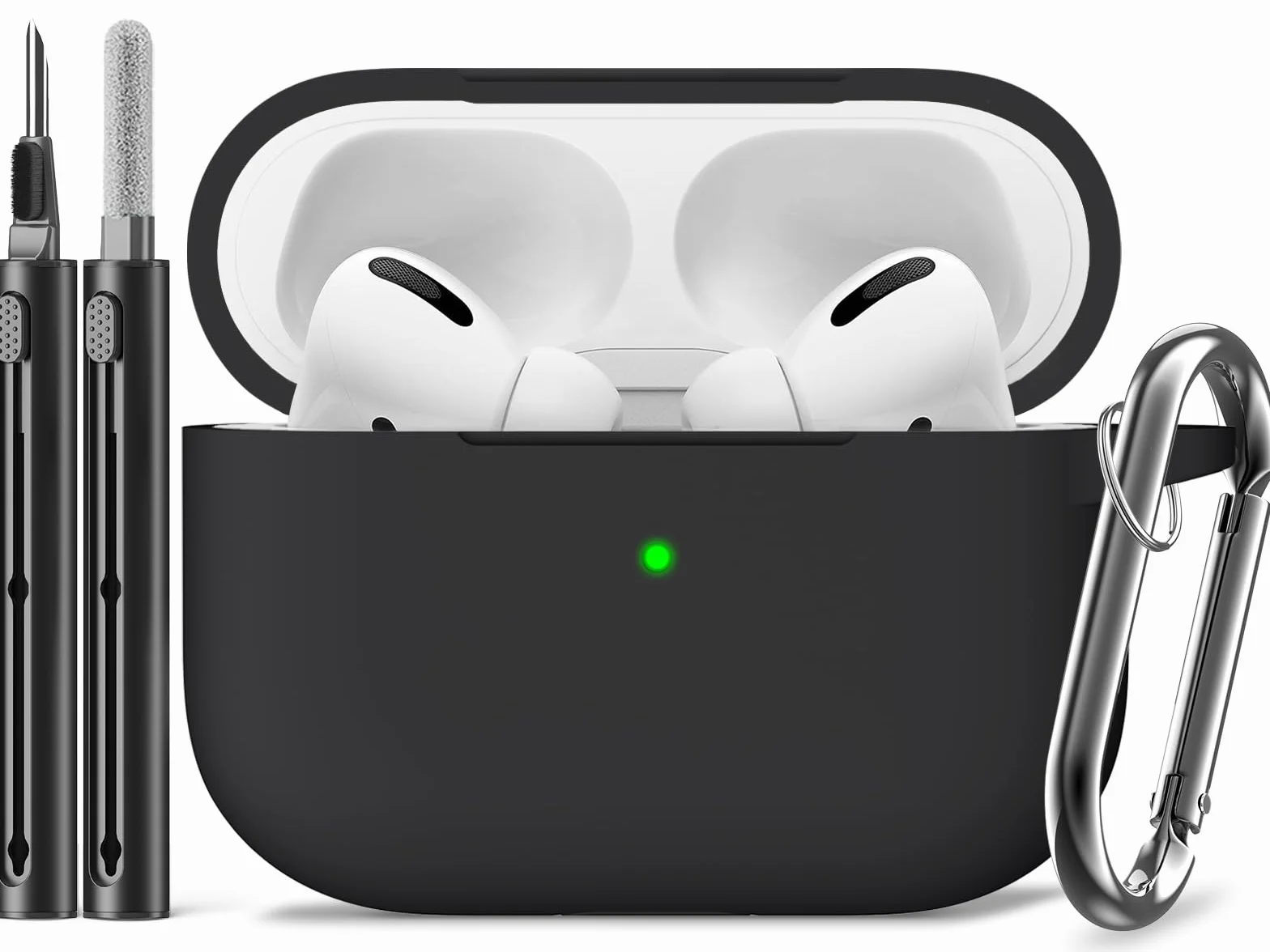 Inesore Compatible with Airpods Pro 2 Custodia Cover,Silicone Protective Case for Apple Airpods Pro 2nd/1st Generation Charging Case with Keychain and Cleaner Pen,for Women Men-Black