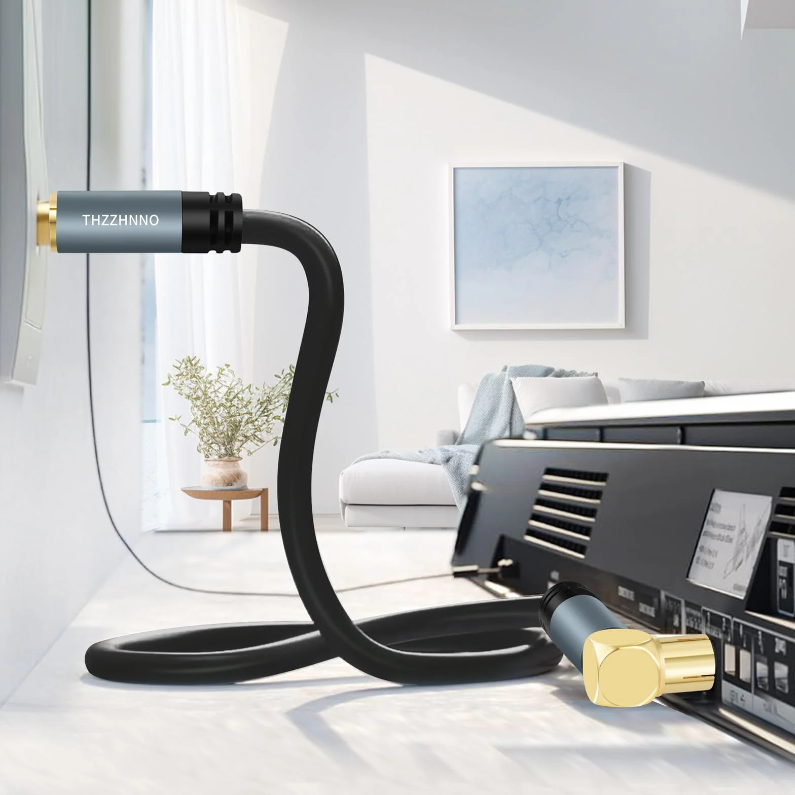 Antenna TV ad Angolo Retto RG6 Coassiale 2M, Connettore Placcato Oro 90 Gradi Femmina a Maschio, per HDTV, CATV, DVB-T2/C/S, Modem, Radio, Ricevitore
