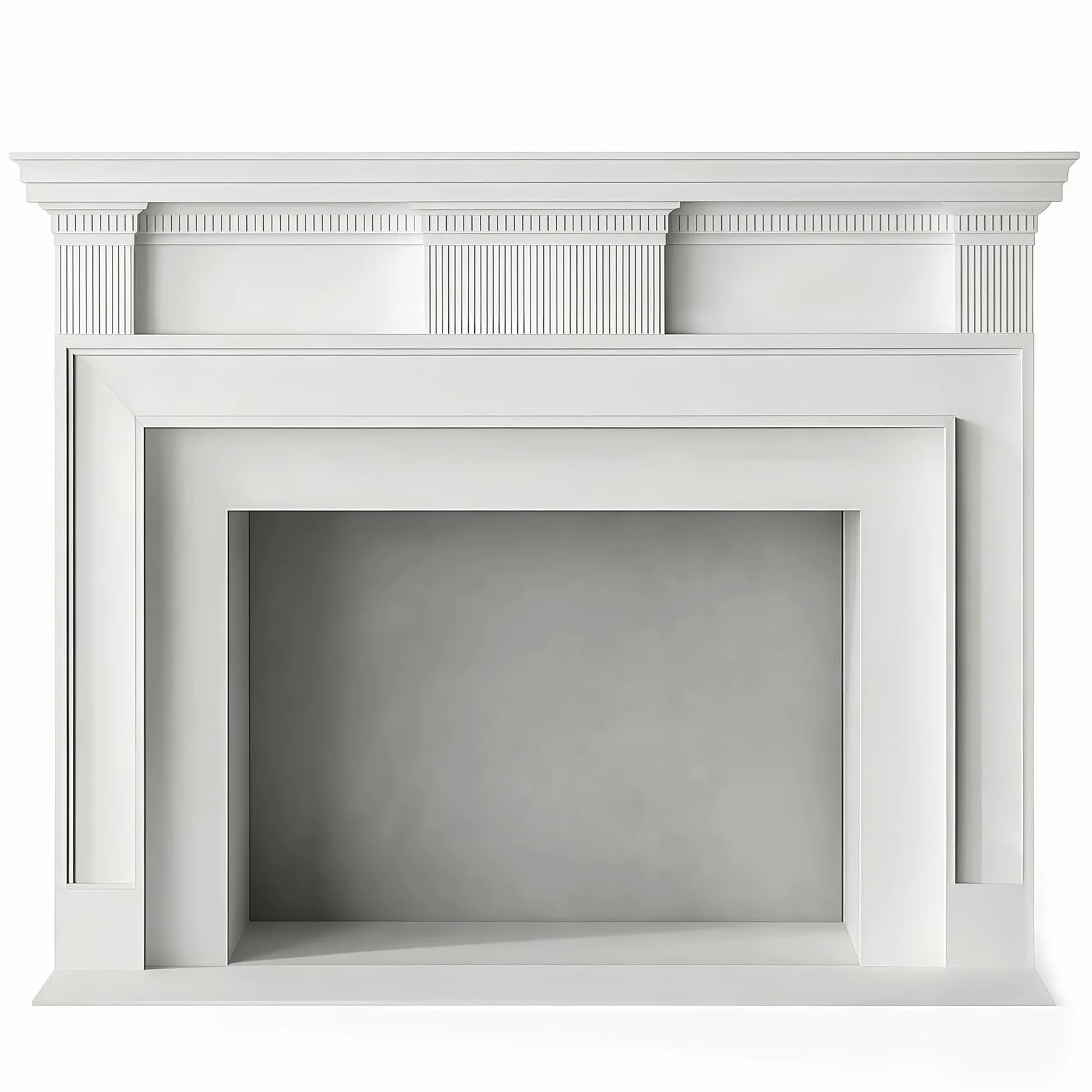 Cornice per camino Camino tradizionale in legno massello di betulla, cornice decorativa bianca con colonne scanalate