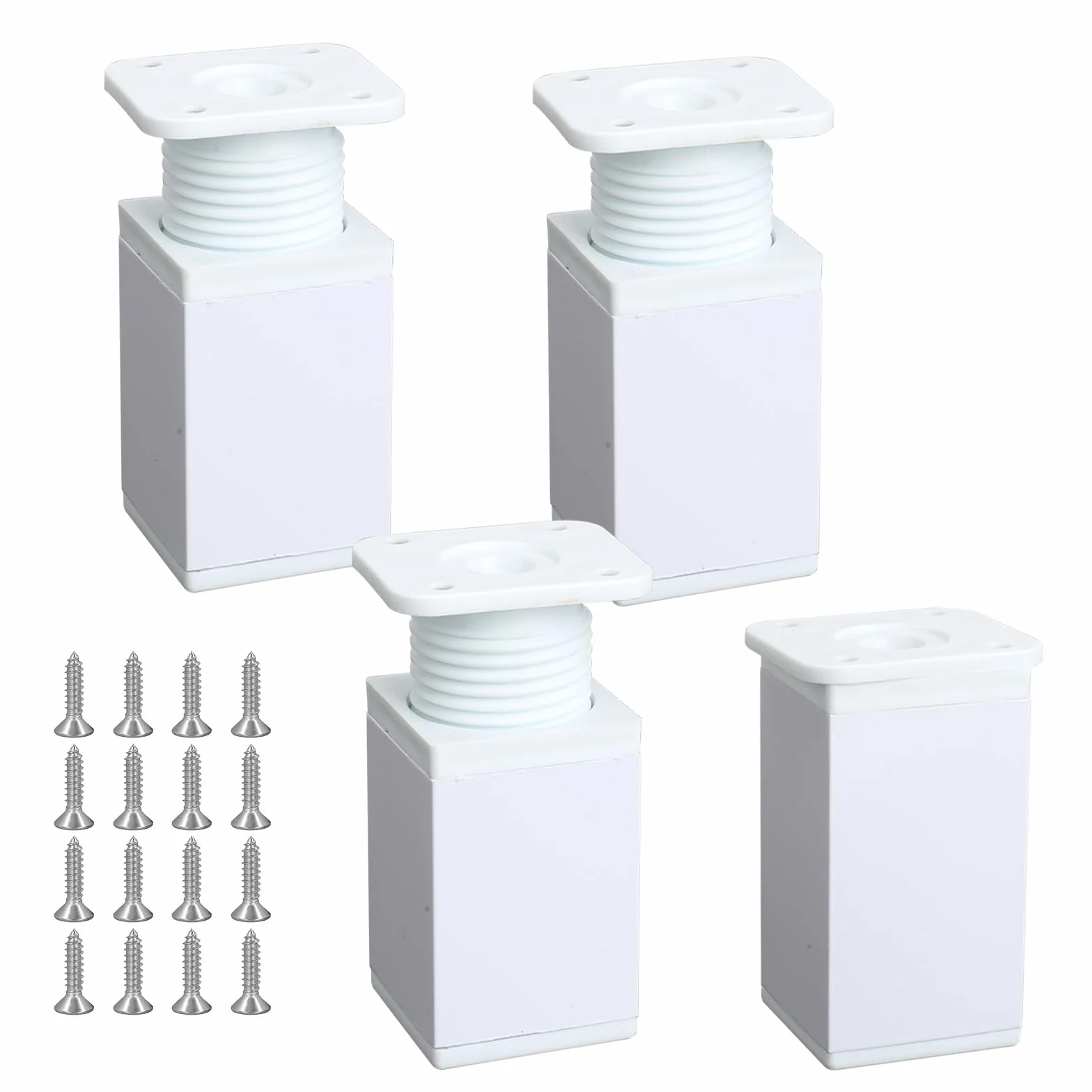 Piedini Regolabili per Mobili 8cm Quadrata Alluminio Bianco 4 Pezzi