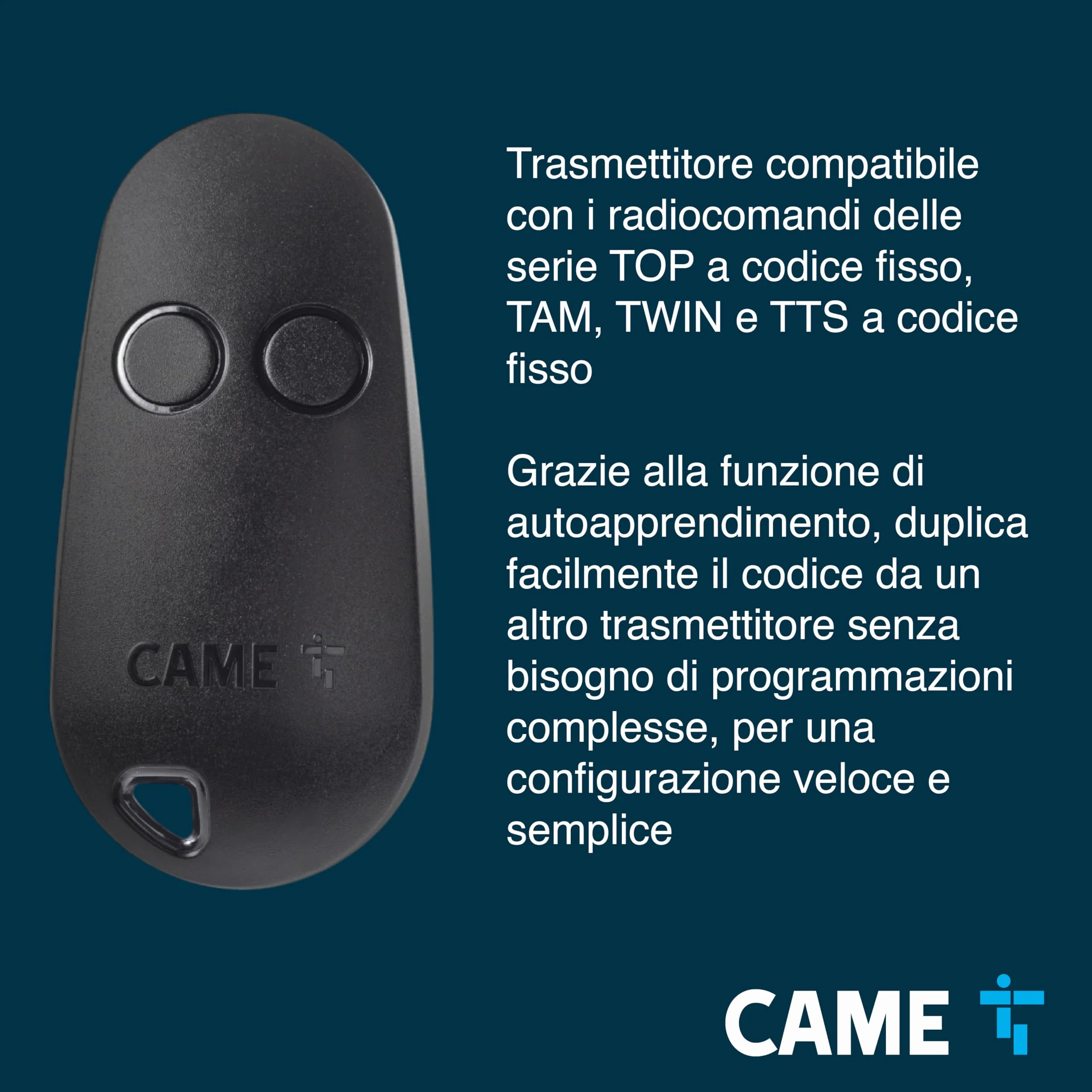 CAME Telecomando TOP bicanale nero 433,92 MHz codice fisso autoapprendimento